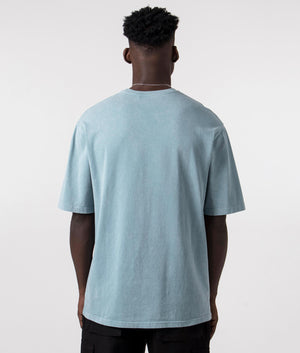 A-COLD-WALL Overdye Logo T-Shirt in faded teal Back logo shot at EQVVS