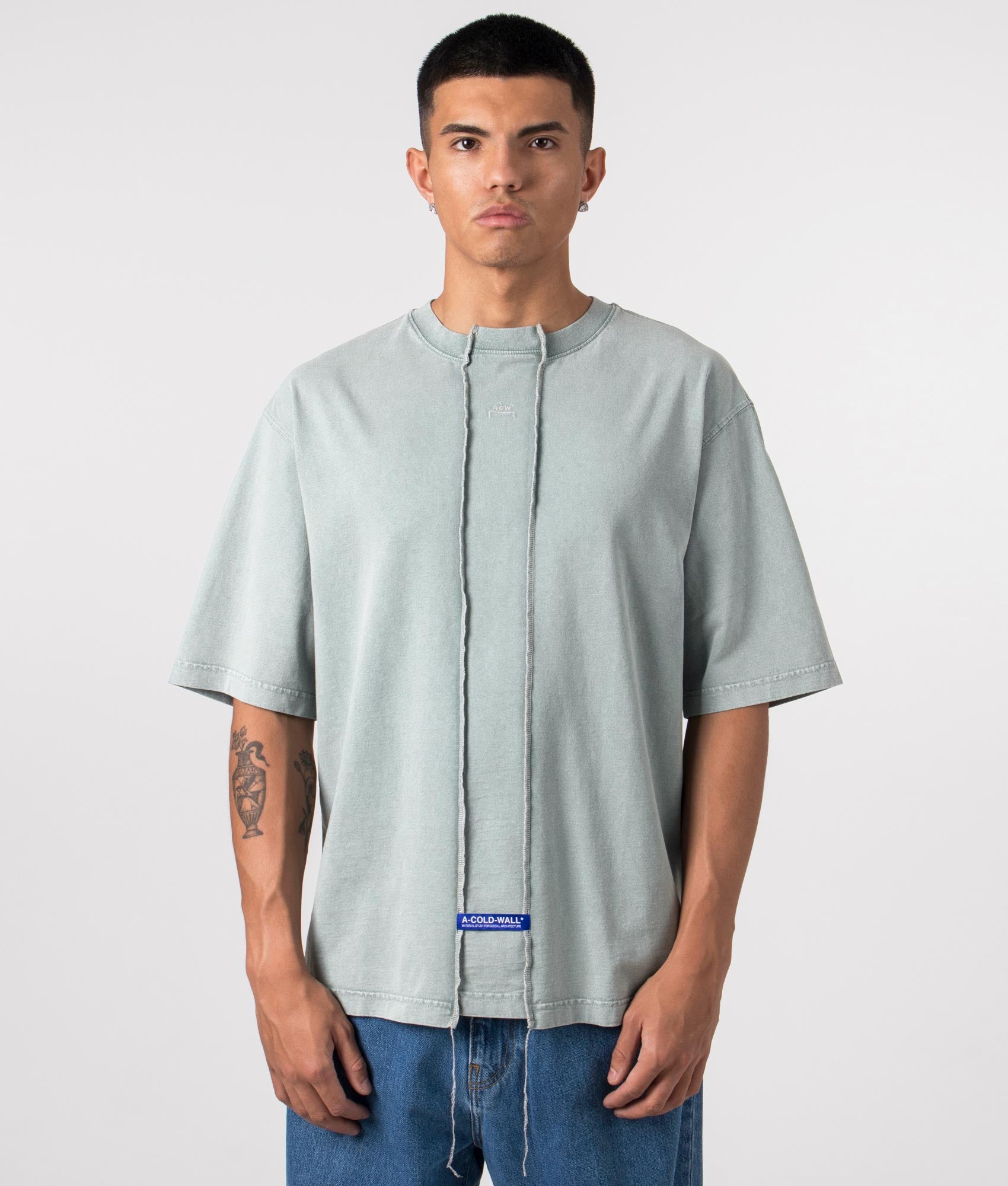 A-COLD-WALL Relaxed Fit Fracture T-Shirt In Grey Blue at EQVVS Menswear front model shot