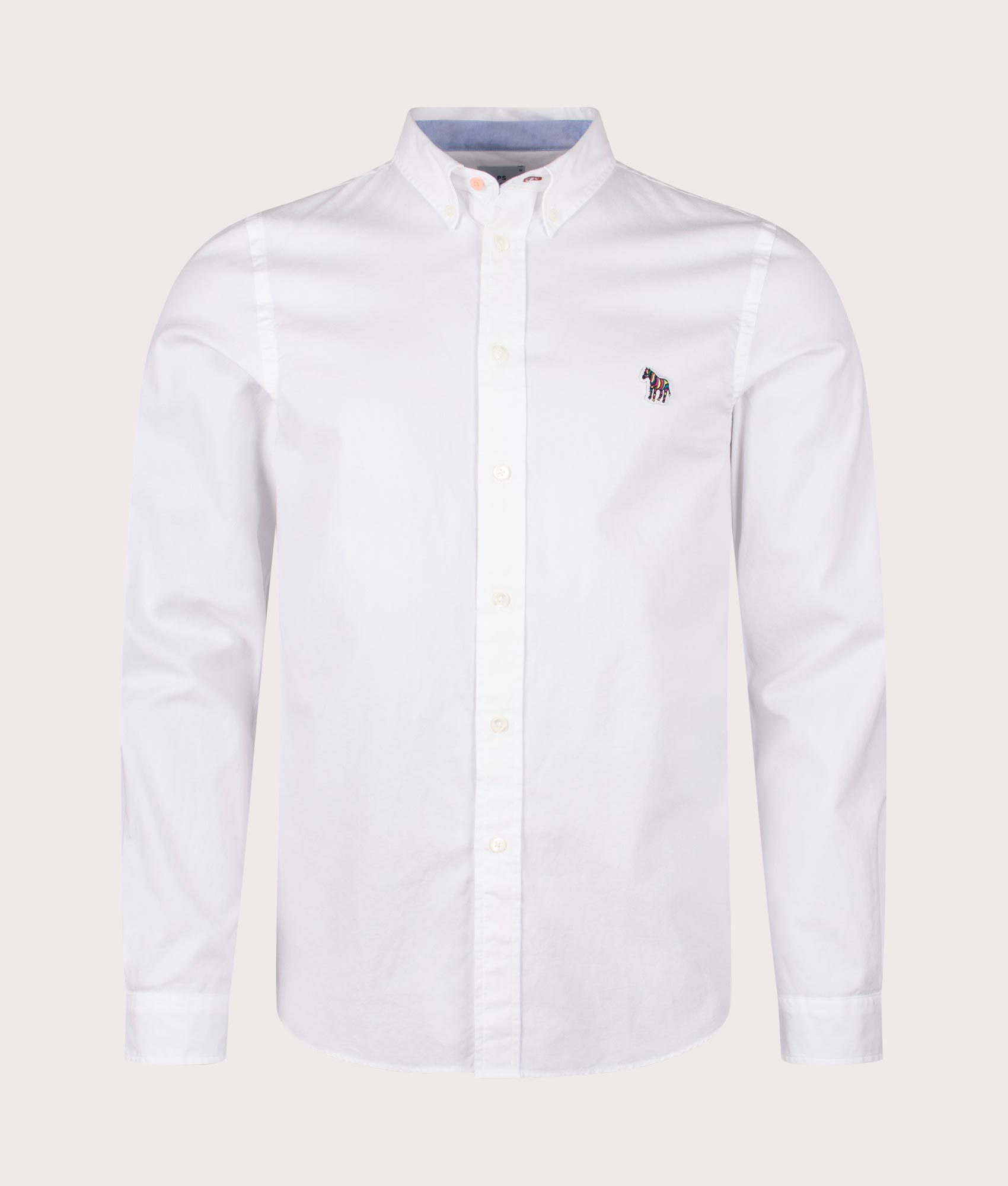 PS Paul Smith Slim Fit Long Sleeve Zebra Shirt in White. Front angle shot at EQVVS.