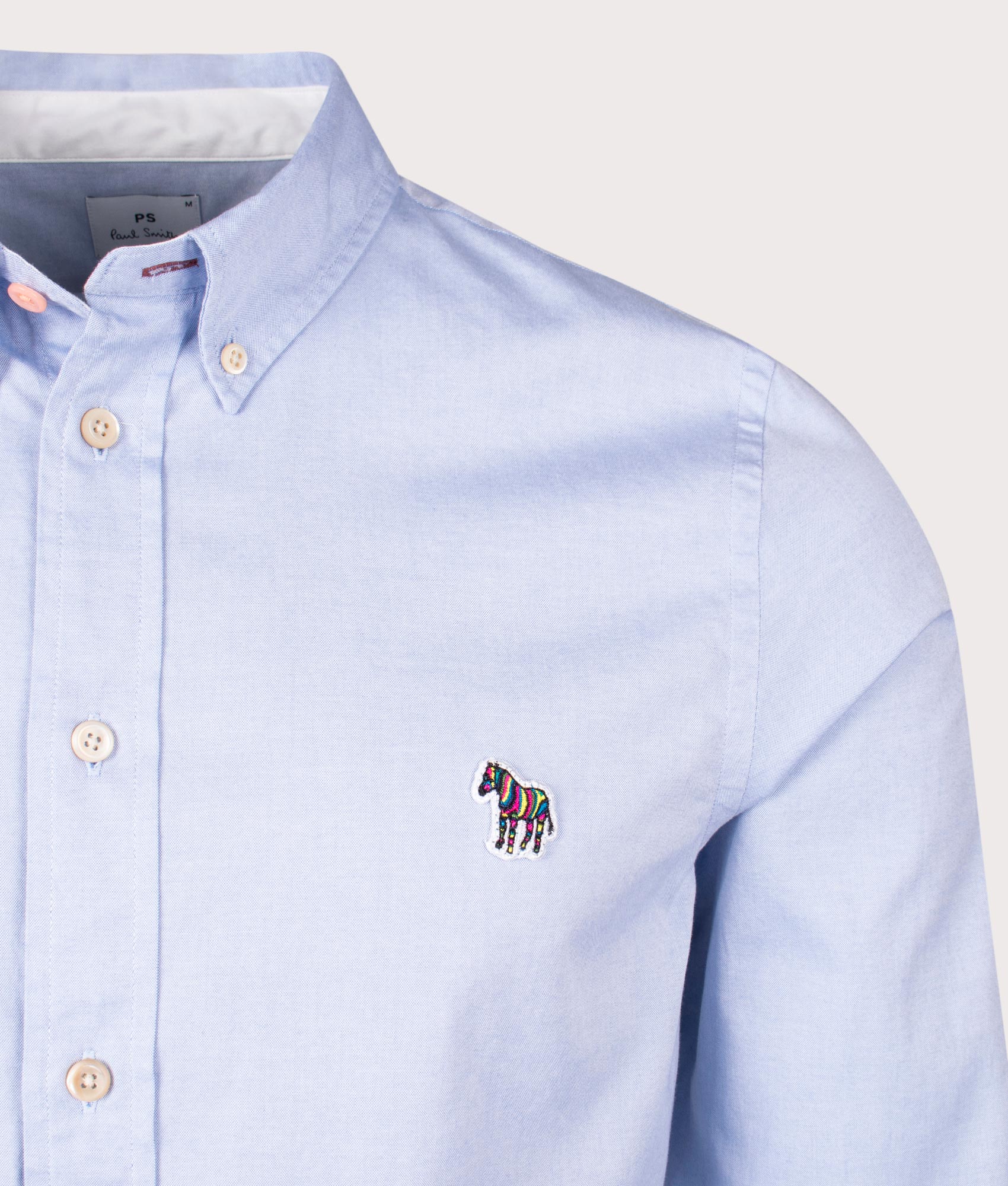 PS Paul Smith Slim Fit Long Sleeve Zebra Shirt in Petrol Blue, 100% Organic Cotton at EQVVS Menswear detail shot