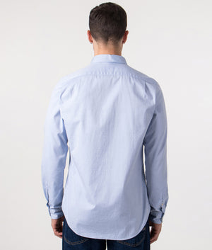 PS Paul Smith Slim Fit Long Sleeve Zebra Shirt in Petrol Blue, 100% Organic Cotton at EQVVS Menswear Back model shot