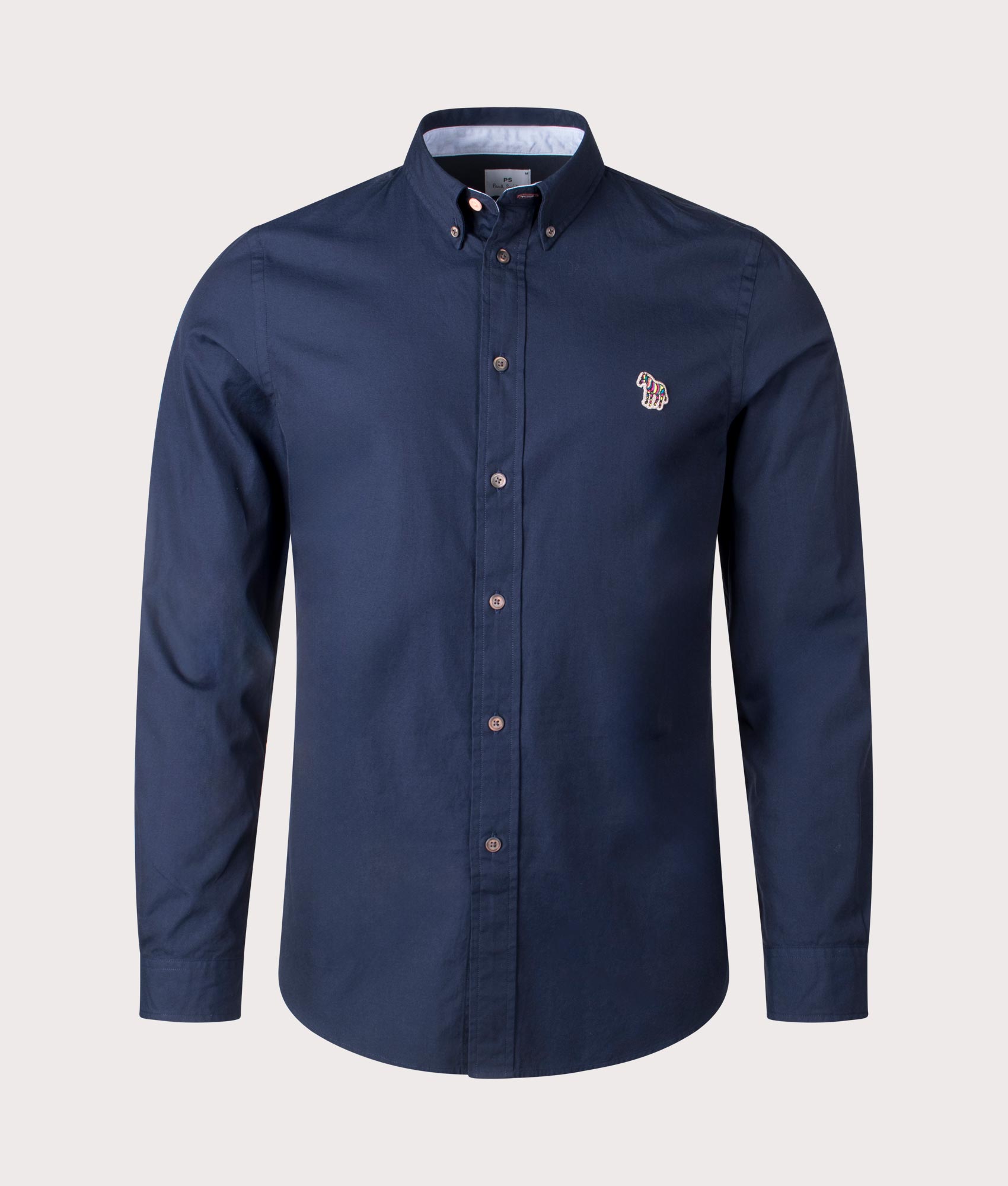 PS Paul Smith Slim Fit Long Sleeve Zebra Shirt in Inky Blue, 100% Organic Cotton. At EQVVS Menswear. Front detail shot