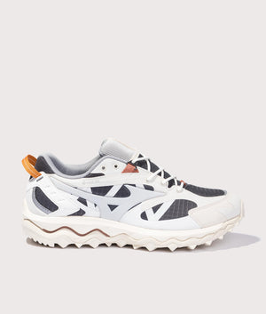 Mizuno Wave Mujin TI GTX Sneakers in Orange, Grey and White Side Shot at EQVVS