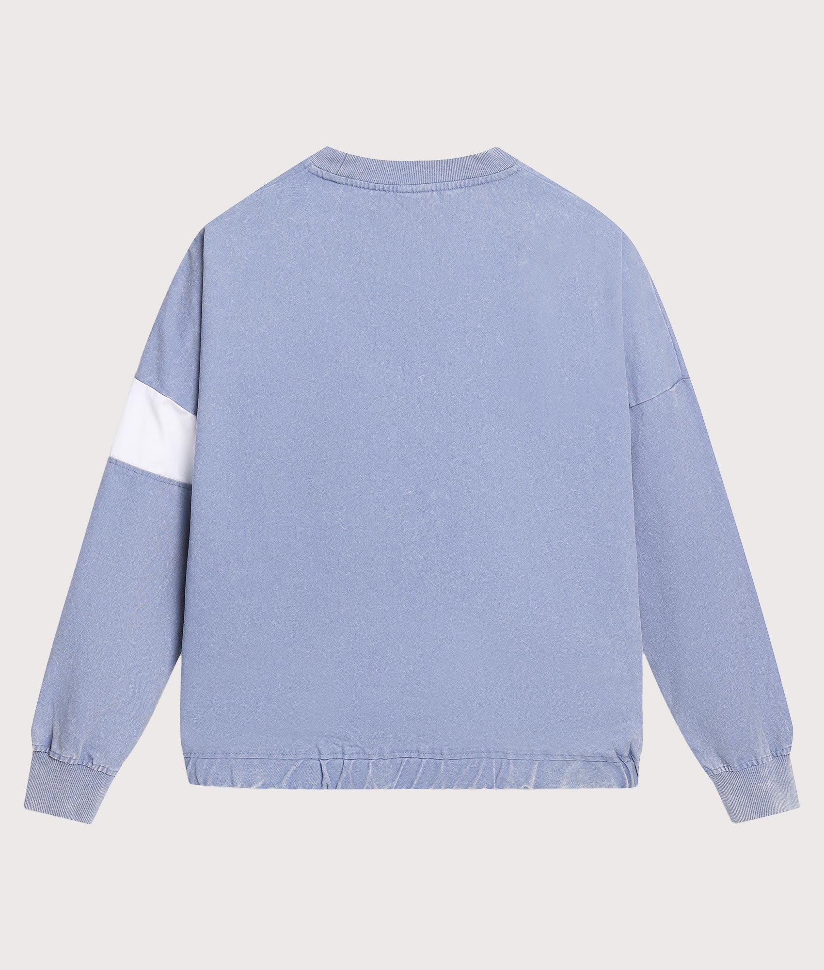 Umbro Relaxed Fit Washed Diamond Drill Sweatshirt in Infinity and Brilliant White at EQVVS Menswear. Back shot.