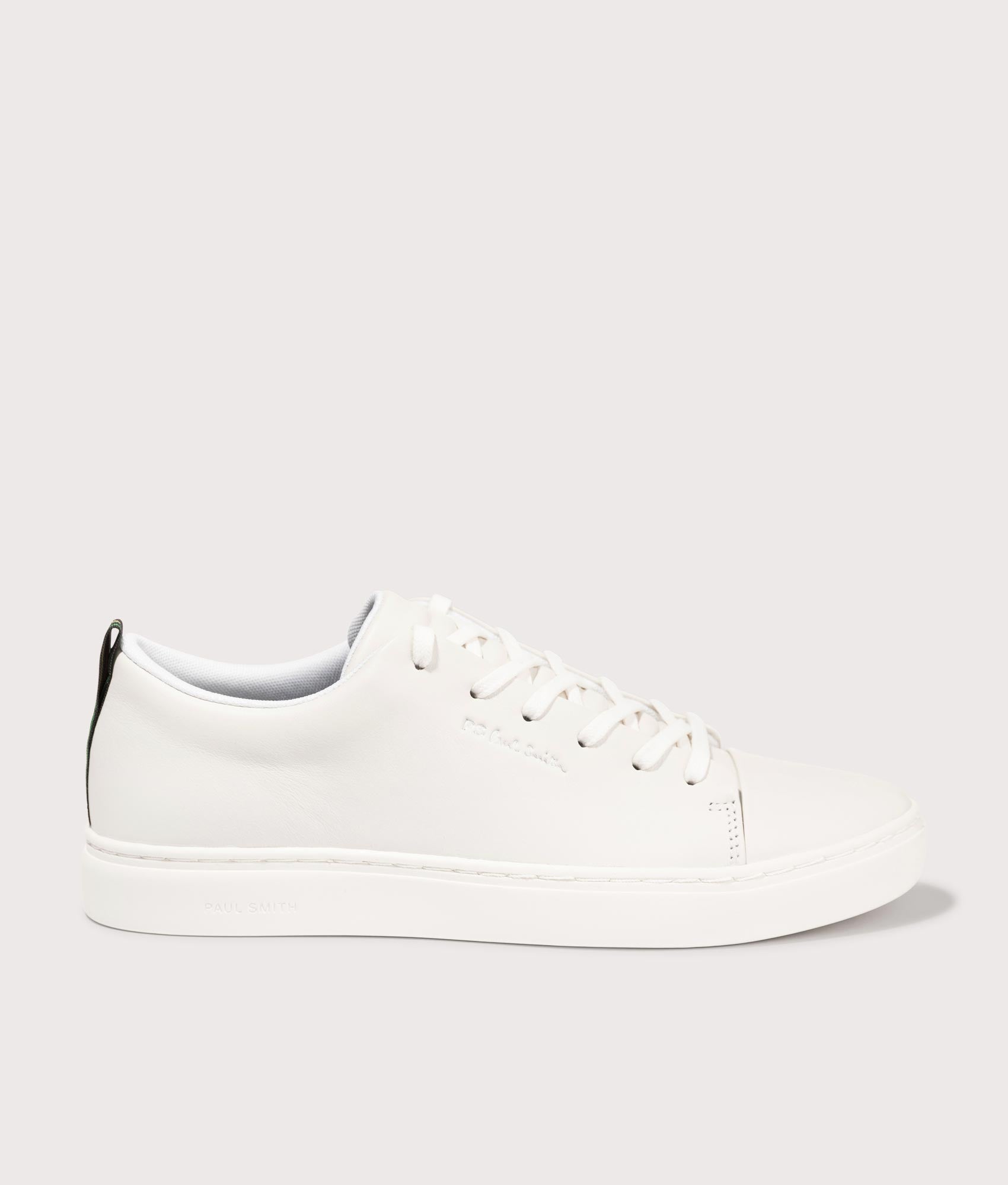
PS Paul Smith, Lee White Tape Trainers, White, Eqvvs Menswear, side shot angle
