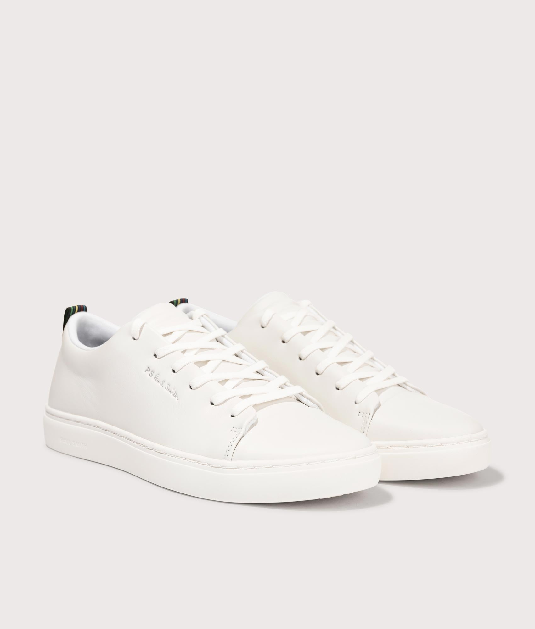 
PS Paul Smith, Lee White Tape Trainers, White, Eqvvs Menswear, front shot angle
