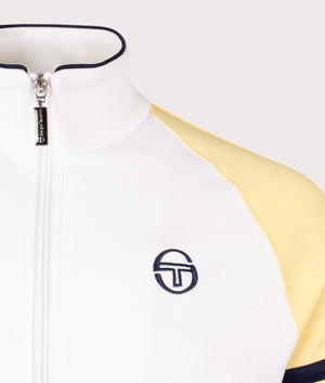 Orion Track Top in White & Golden Haze by Sergio Tacchini. EQVVS Detail Shot.