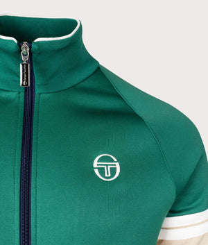 Orion Track Top in Evergreen/Humus by Sergio Tacchini. EQVVS Detail Shot.