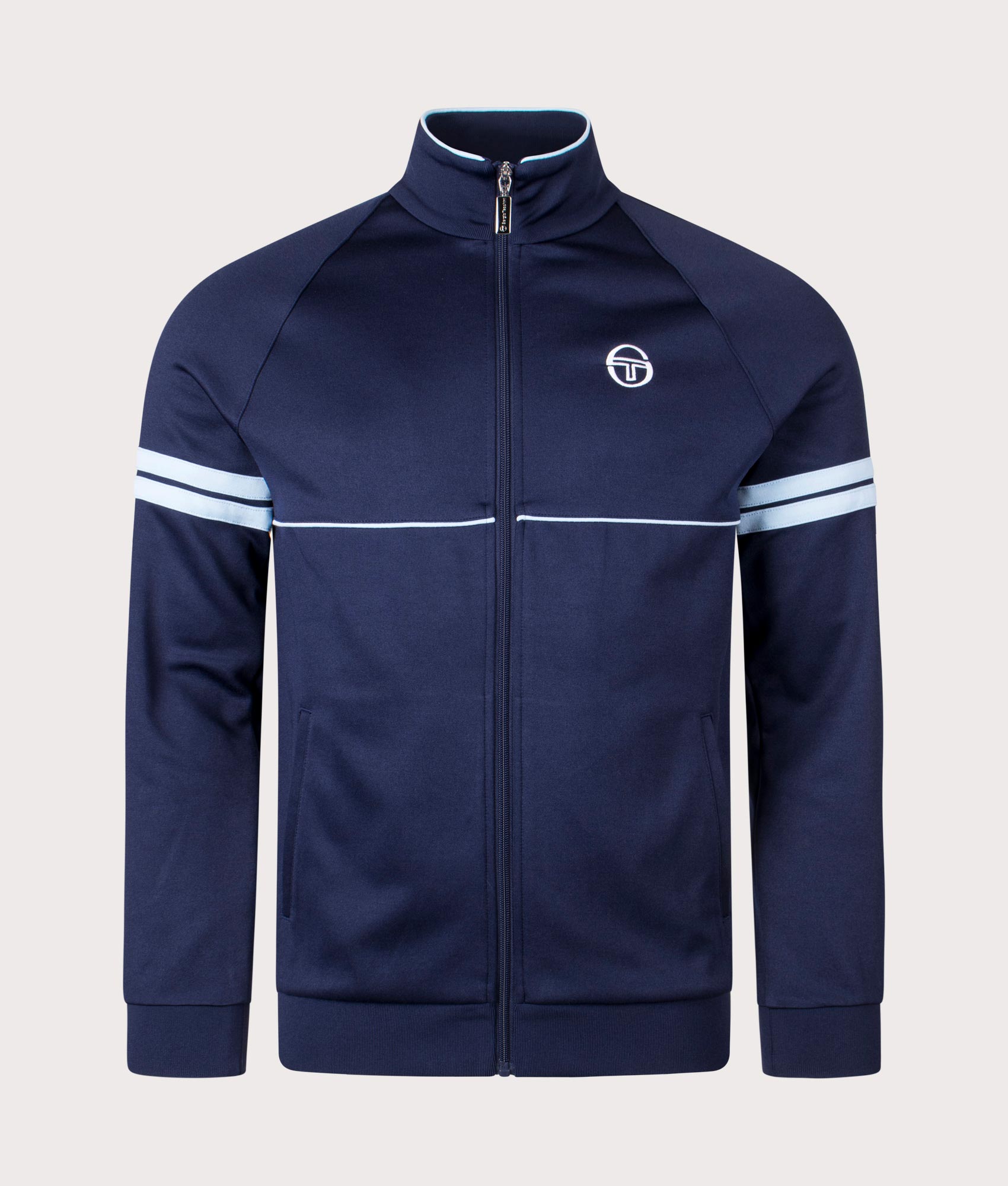 Orion Track Top in Maritime Blue by Sergio Tacchini. EQVVS Front Angle Shot.