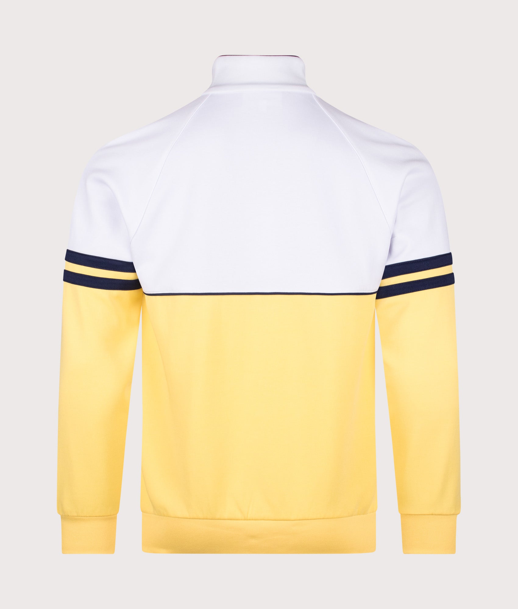 Orion Track Jacket by Sergio Tacchini in White/Lemon Drop/Maritime Blue. Shot by EQVVS. Back shot.