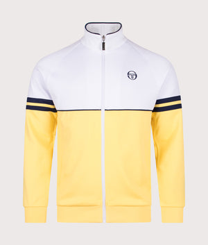 Orion Track Jacket by Sergio Tacchini in White/Lemon Drop/Maritime Blue. Shot by EQVVS. Front shot.