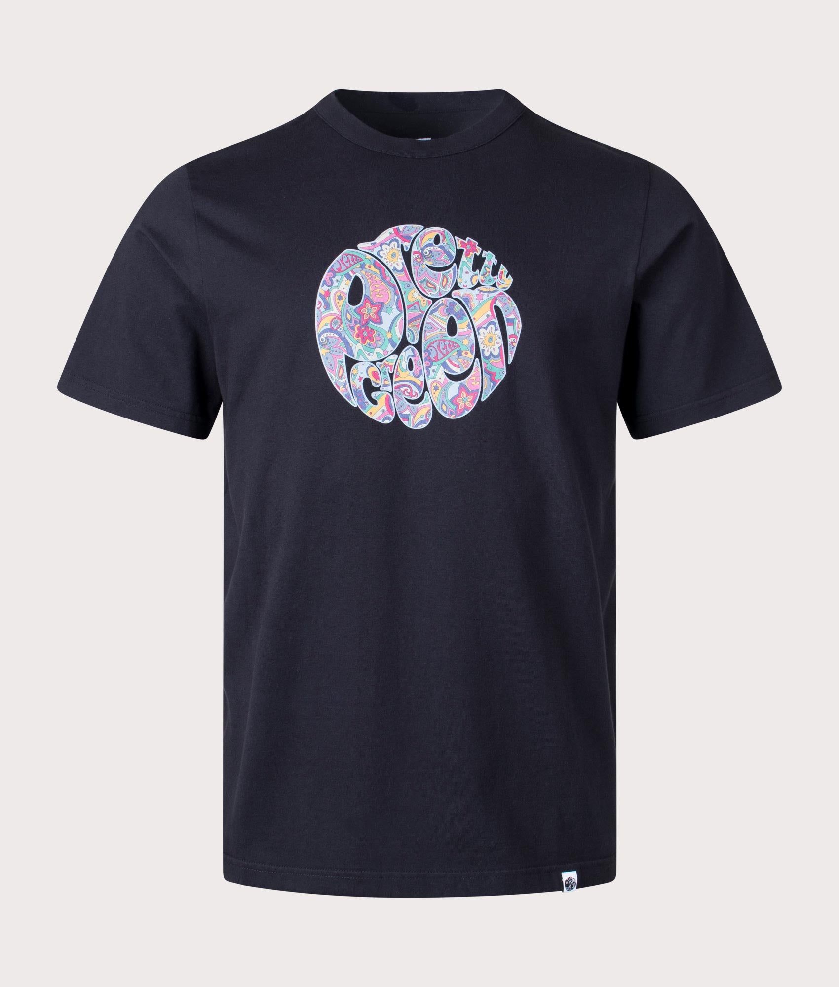Pretty Green Mystic Paisley Logo T-Shirt  in Black Front Shot EQVVS