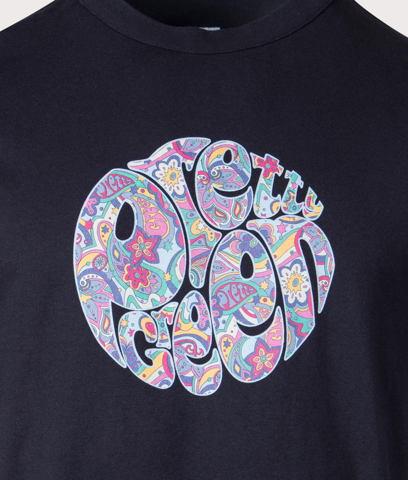 Pretty Green Mystic Paisley Logo T-Shirt  in Black Detail Shot EQVVS