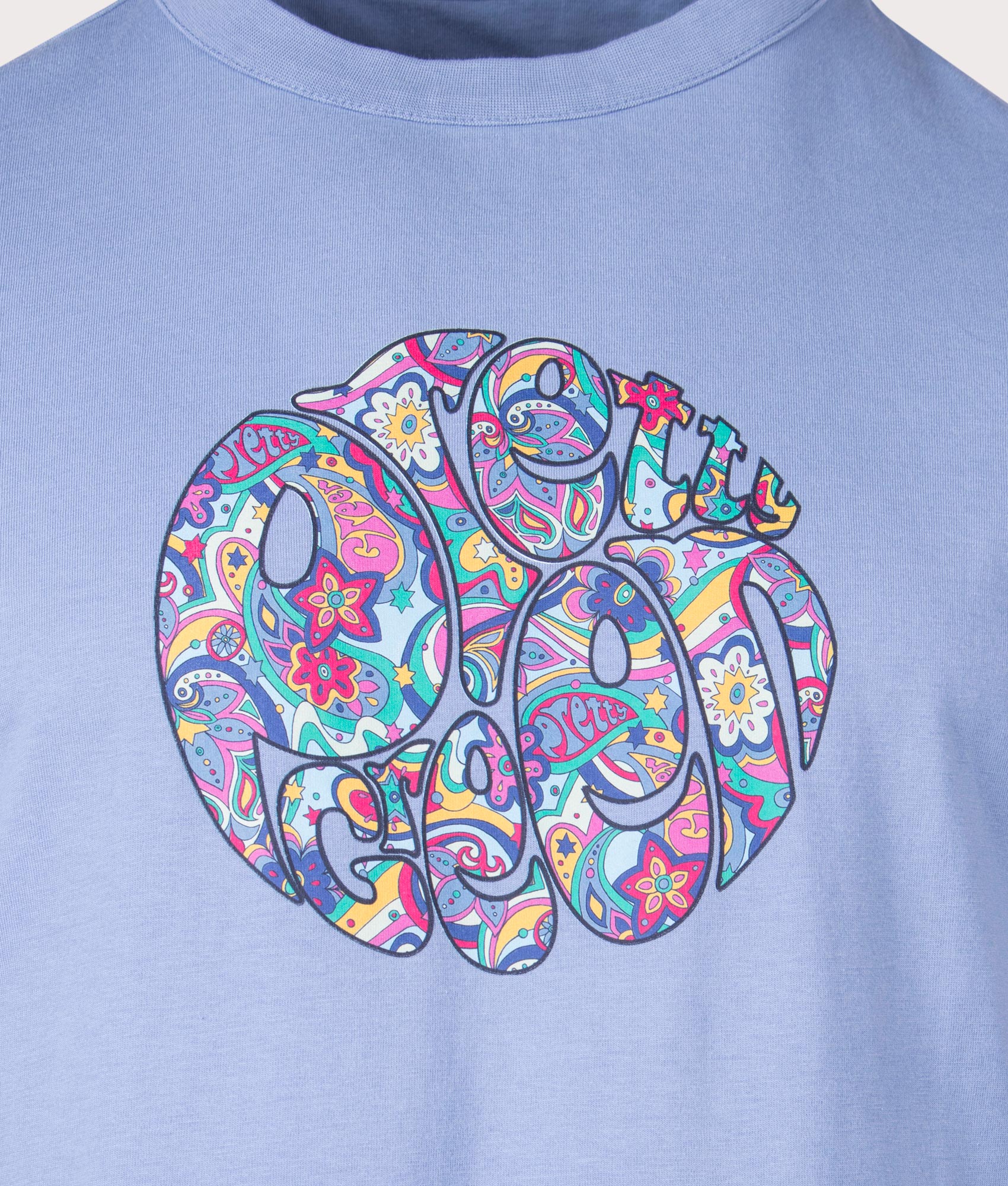 pretty Green Mystic Paisley Logo T-Shirt in Blue Detail Shot EQVVS