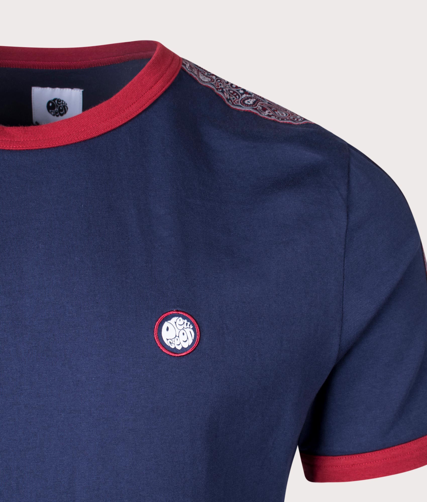 Pretty Green Eclipse Tape T-Shirt in Navy Blue Detail Shot EQVVS