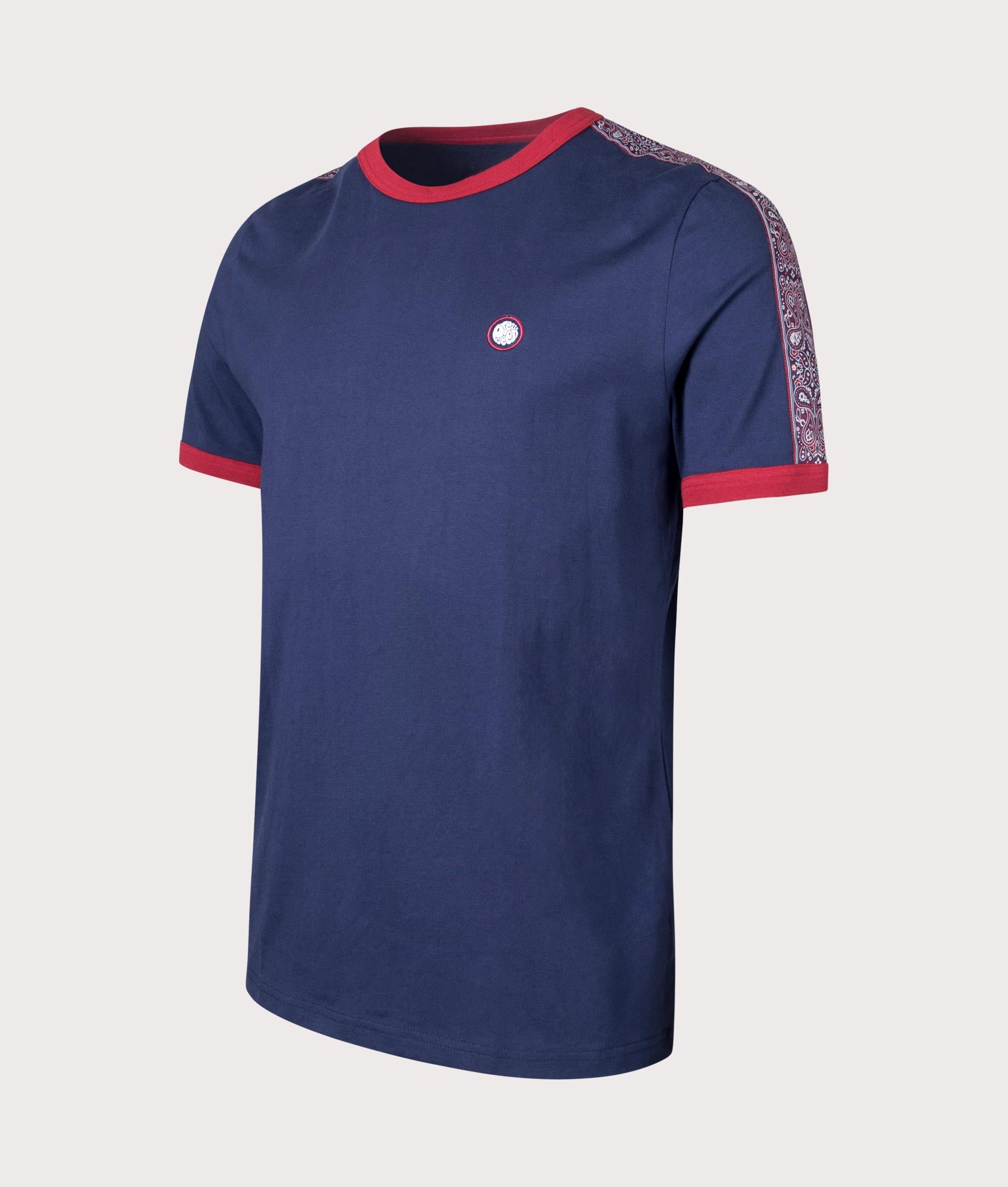 Pretty Green Eclipse Tape T-Shirt in Navy Blue Angle Shot EQVVS