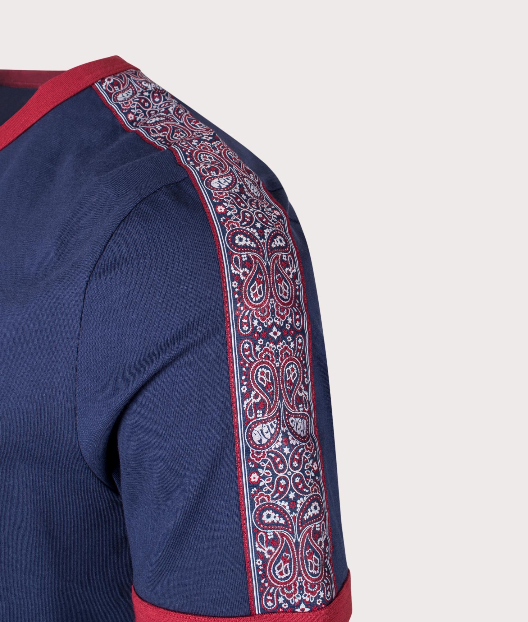 Pretty Green Eclipse Tape T-Shirt in Navy Blue Sleeve Shot EQVVS