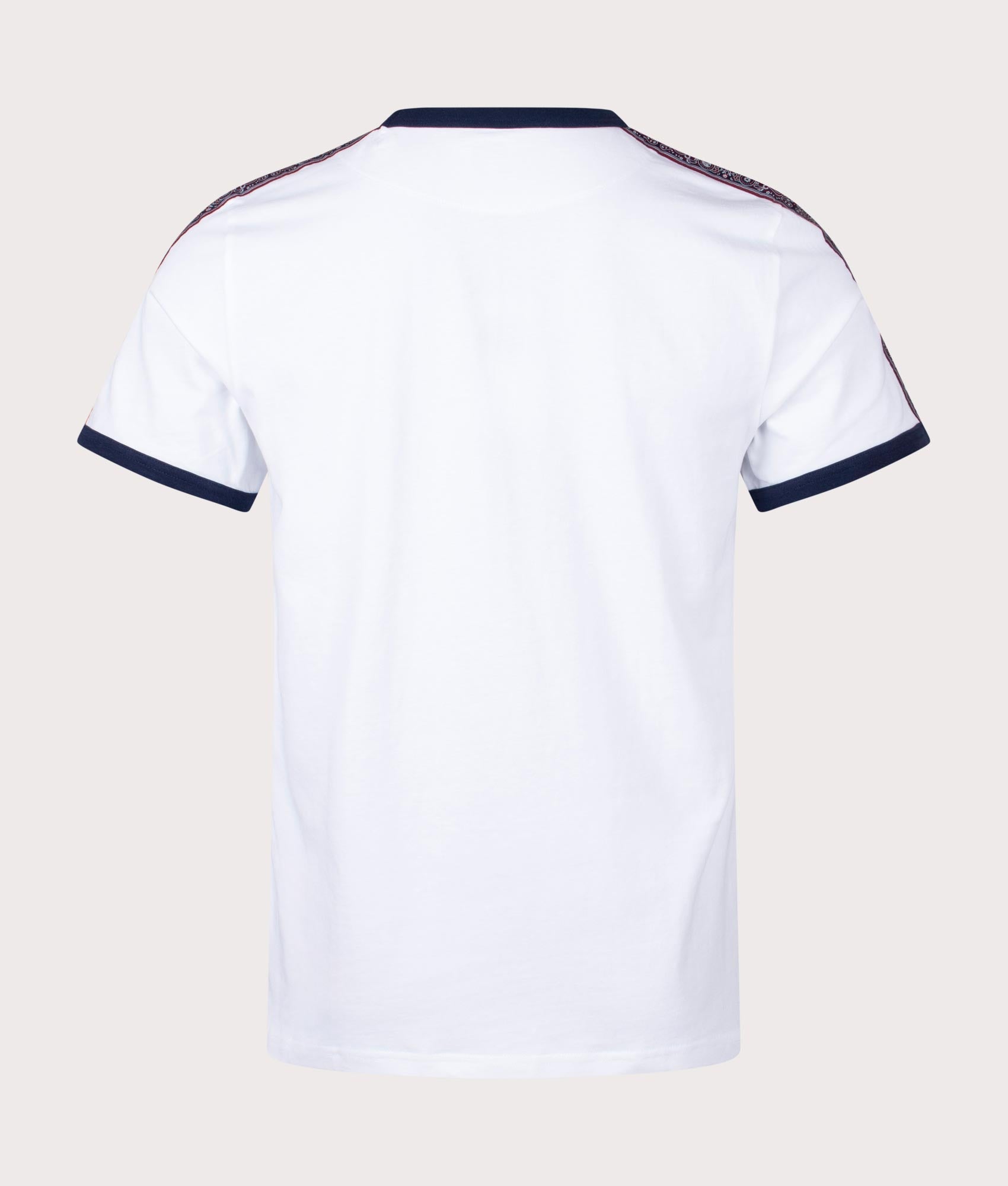 Pretty Green Eclipse Tape T-Shirt in White with patterned Sleeves Back Shot EQVVS