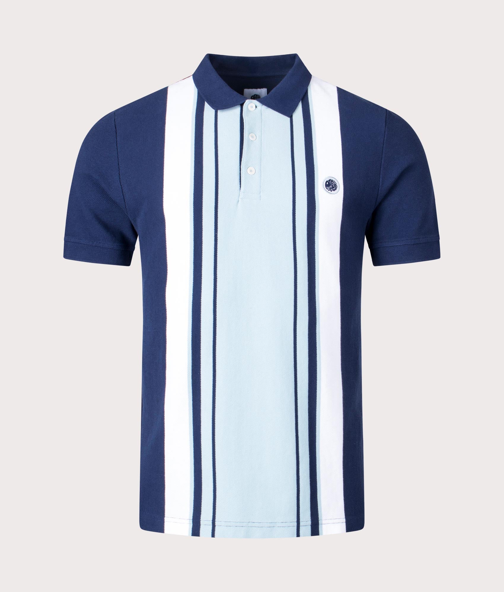 Pretty Green Prestleigh Stripe Polo Shirt in Navy Front Shot EQVVS