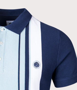 Pretty Green Prestleigh Stripe Polo Shirt in Navy Detail Shot EQVVS