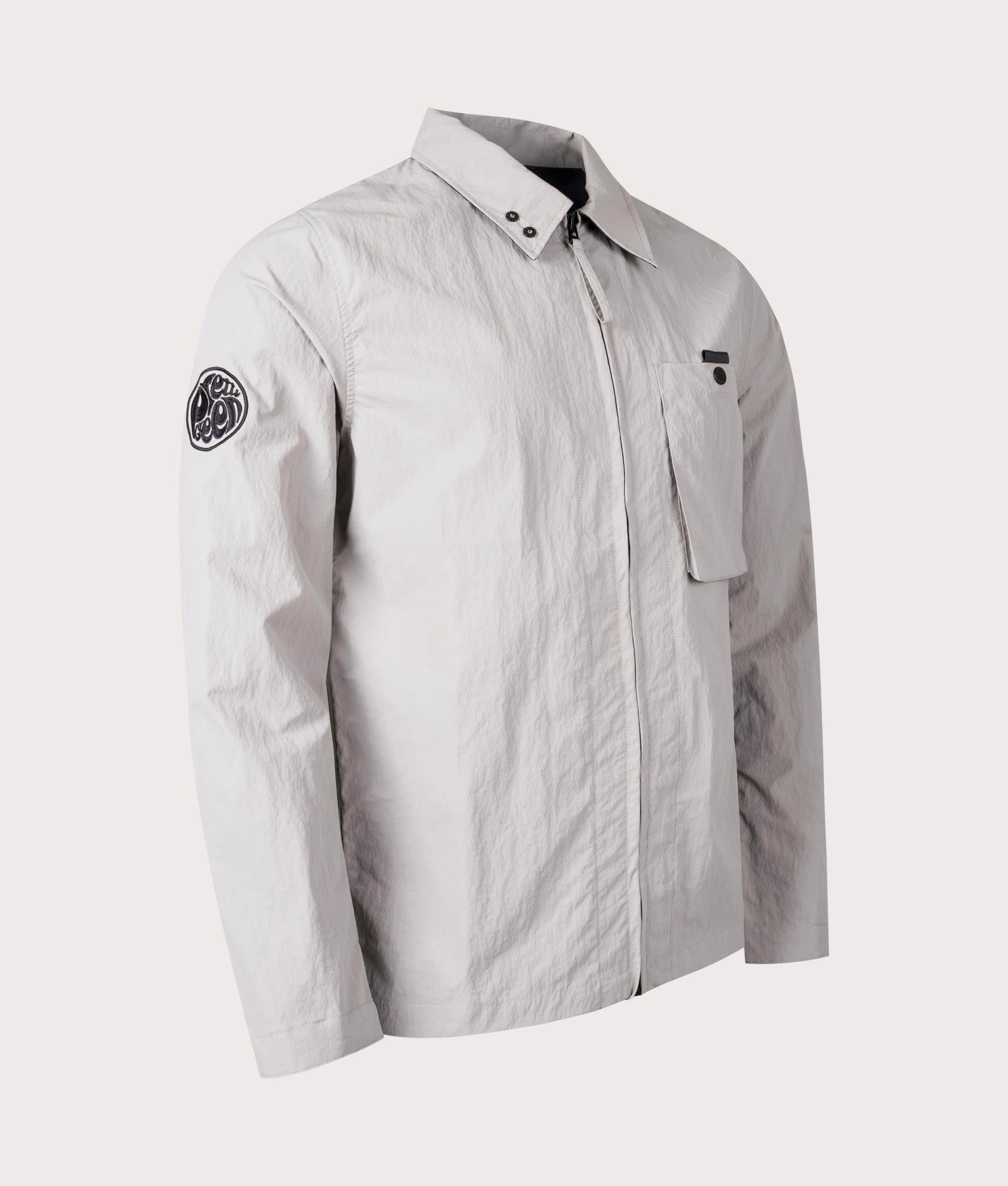 Pretty Green Heaton Overshirt in Light Grey Angle Shot EQVVS