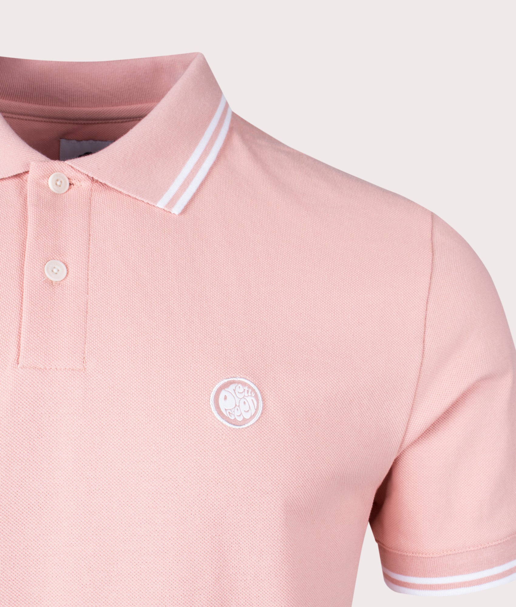 Pretty Green Barton Polo Shirt in Dusty Pink Detail Shot EQVVS