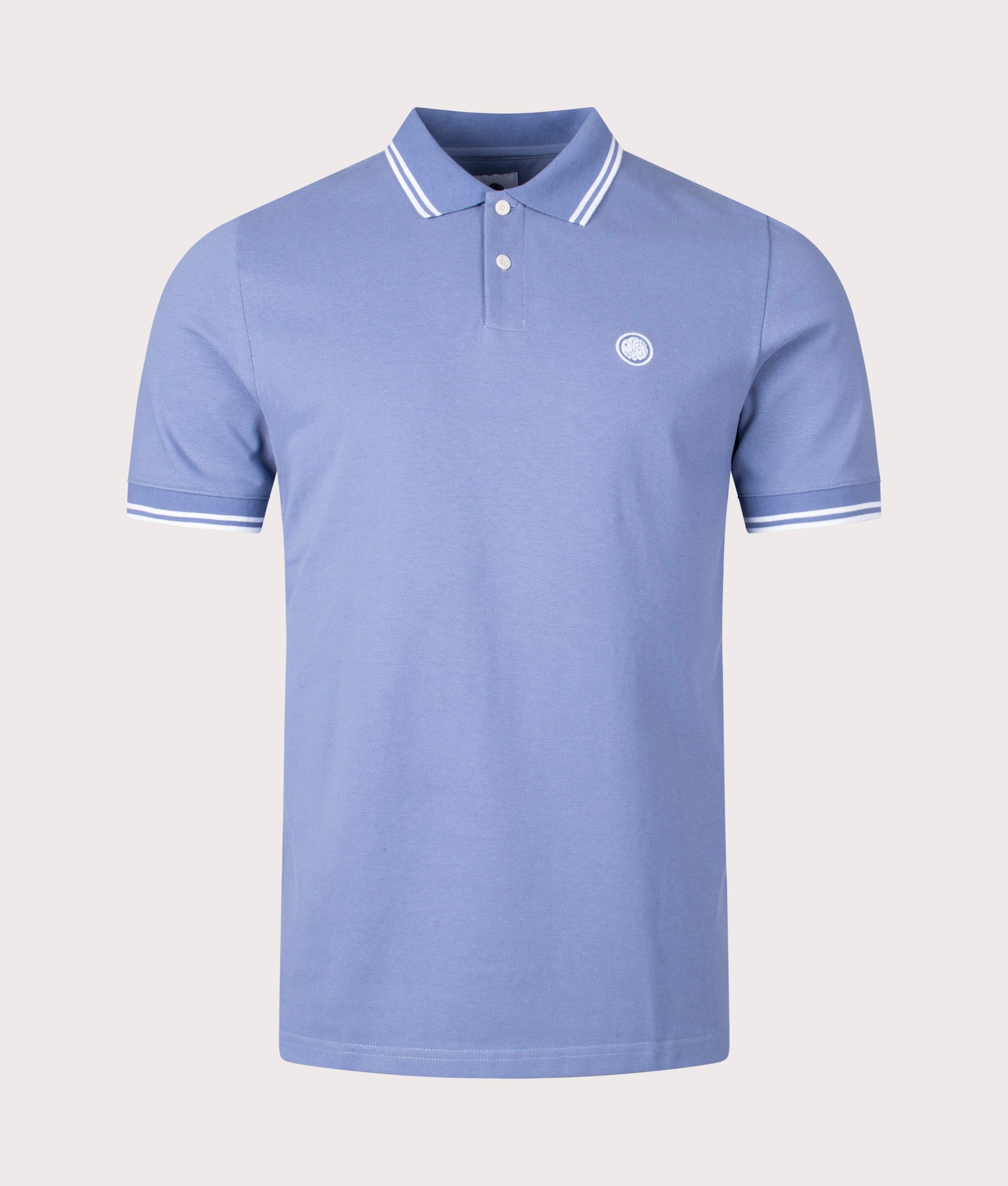 Pretty Green Barton Polo Shirt in Mid Blue Front Shot EQVVS