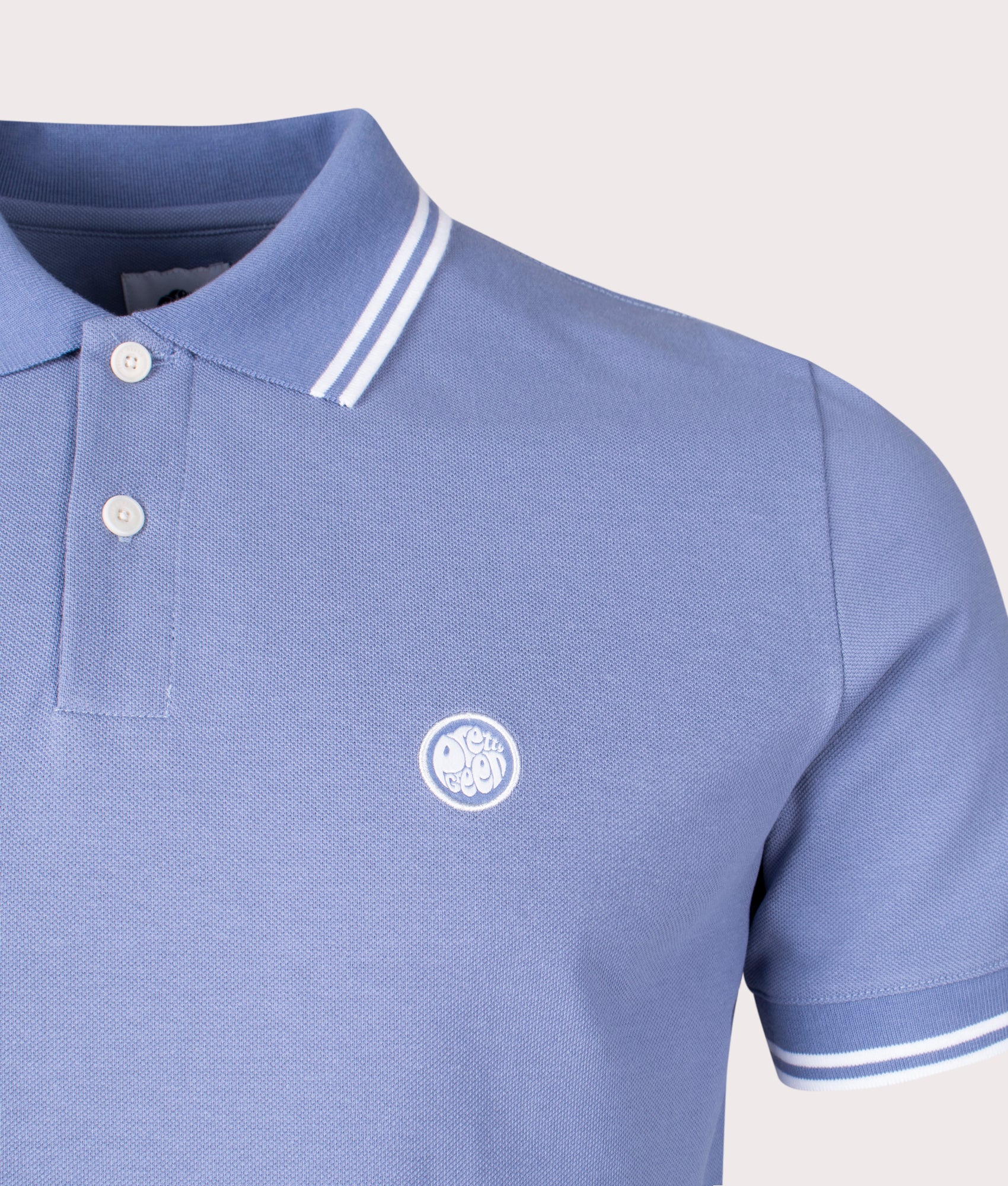 Pretty Green Barton Polo Shirt in Mid Blue Detail Shot EQVVS