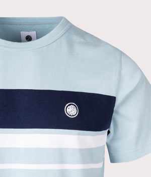 Pretty Green Prestleigh Chest Stripe T-Shirt in Blue Detail Shot EQVVS