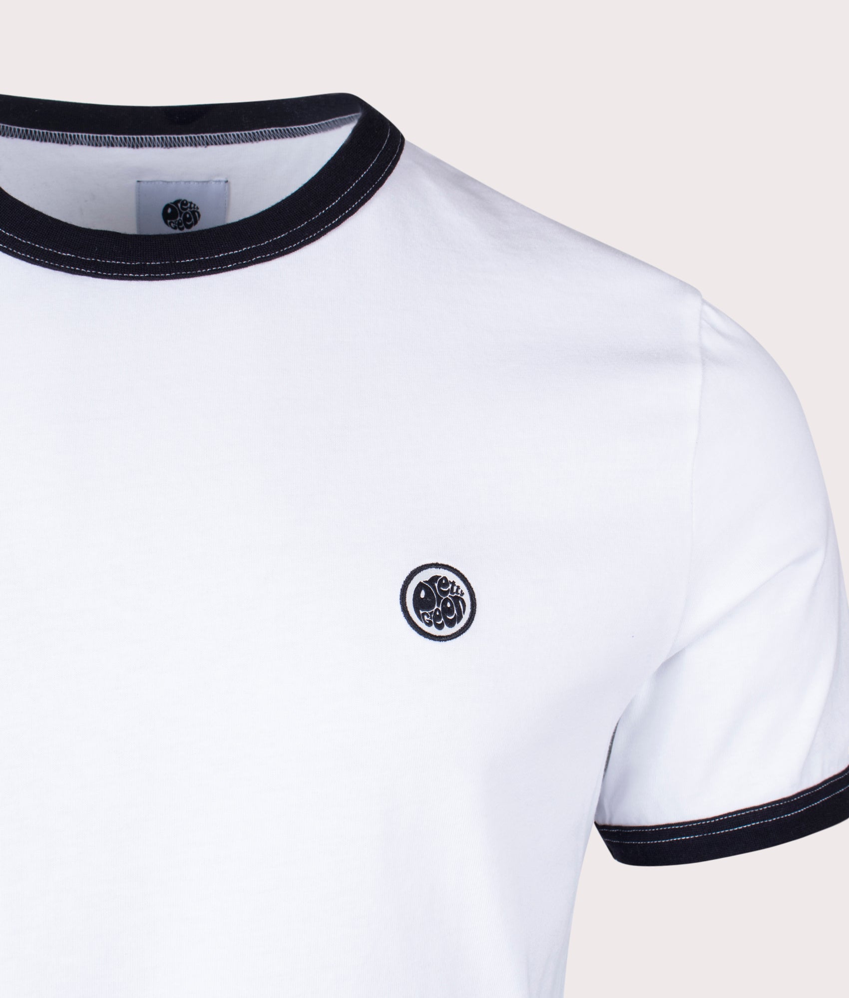 Pretty Green Epsilon Ringer T-Shirt in White Detail Shot at EQVVS