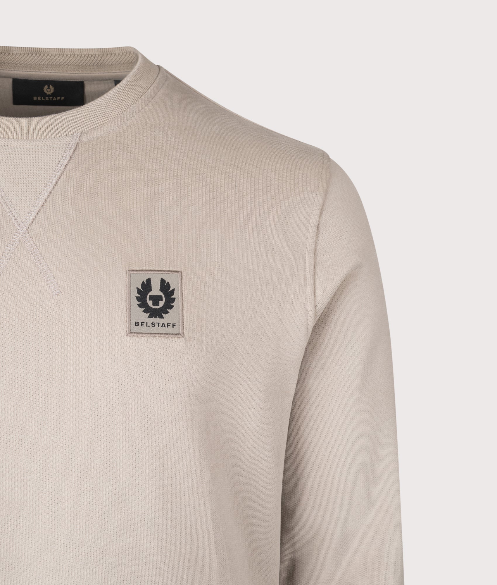 Belstaff Sweatshirt in Dark Sand at EQVVS Menswear. Detail shot.
