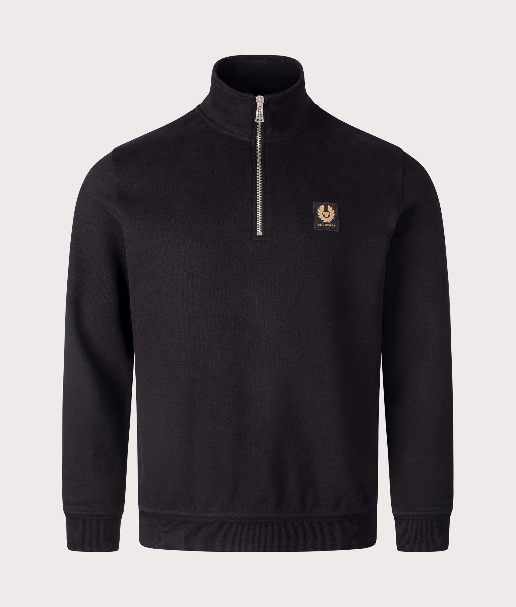 Belstaff Quarter Zip Sweatshirt in Black, 100% Cotton. Front detail shot