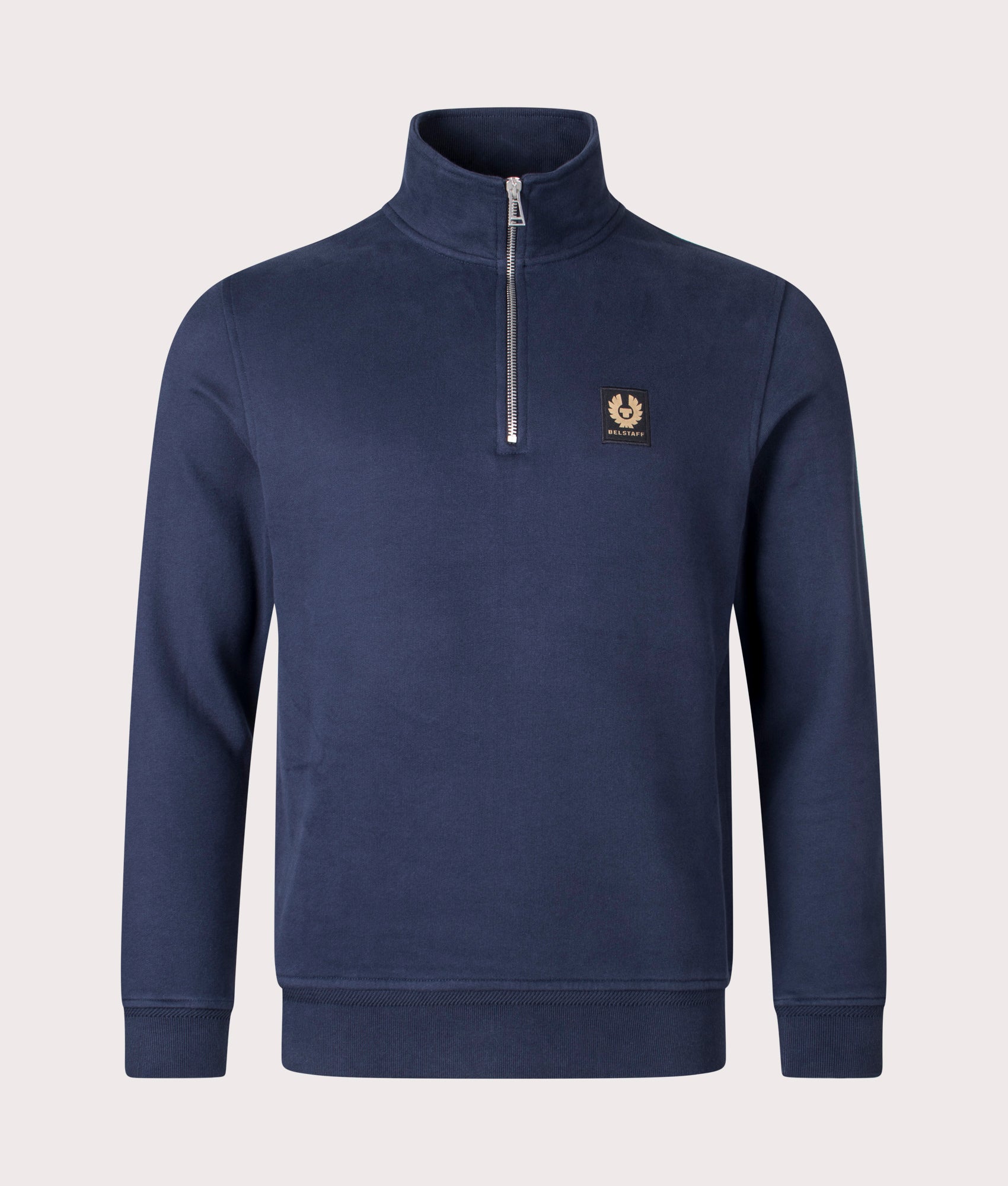Belstaff Quarter Zip Sweatshirt in Dark Ink at EQVVS Menswear. Front shot.