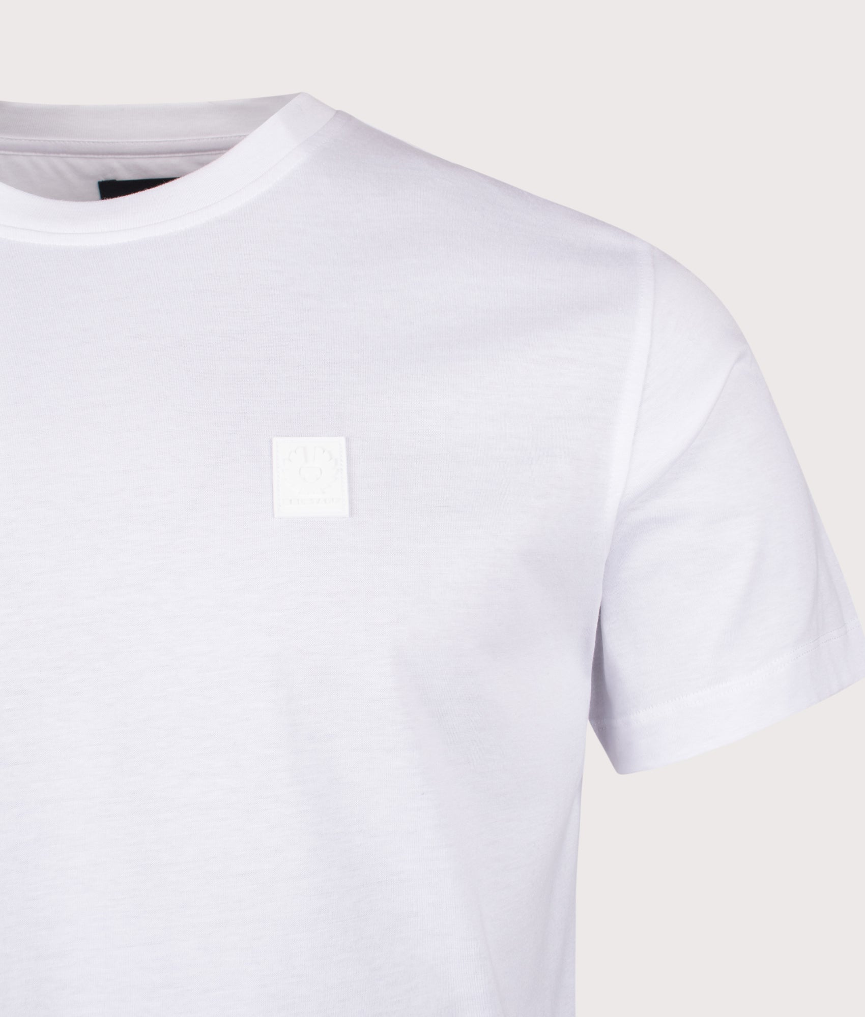 Belstaff Steel T-Shirt in White at EQVVS Menswear. Detail shot.