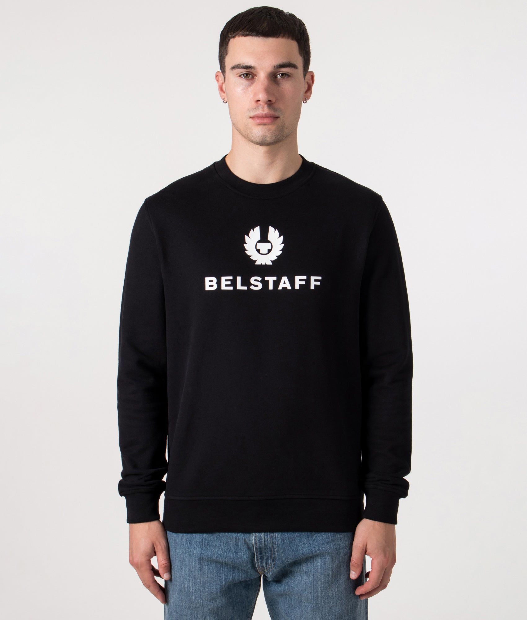  Belstaff-Signature-Crewneck-Sweatshirt-Black/Off-White-Belstaff-EQVVS-Front-Model-Shot