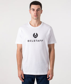 Belstaff Signature T-shirt in White at, 100% Cotton at EQVVS Menswear. Front Model Shot. 