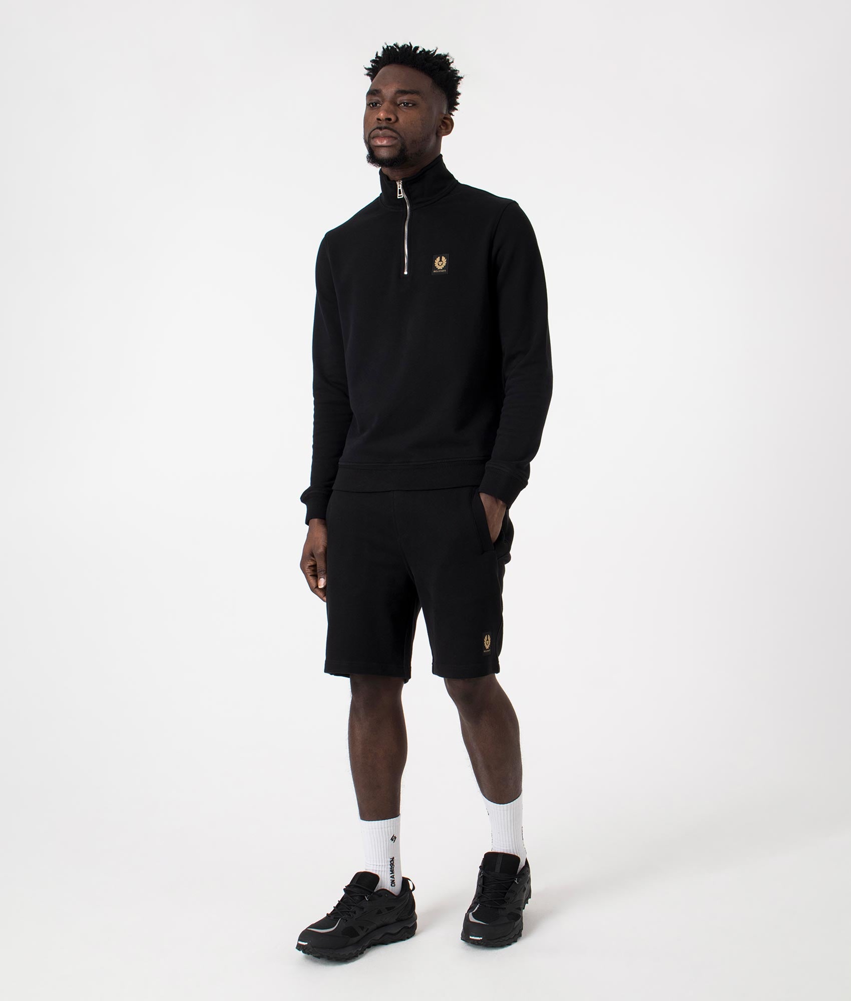 Belstaff Sweat Shorts in Black. EQVVS Full Shot.