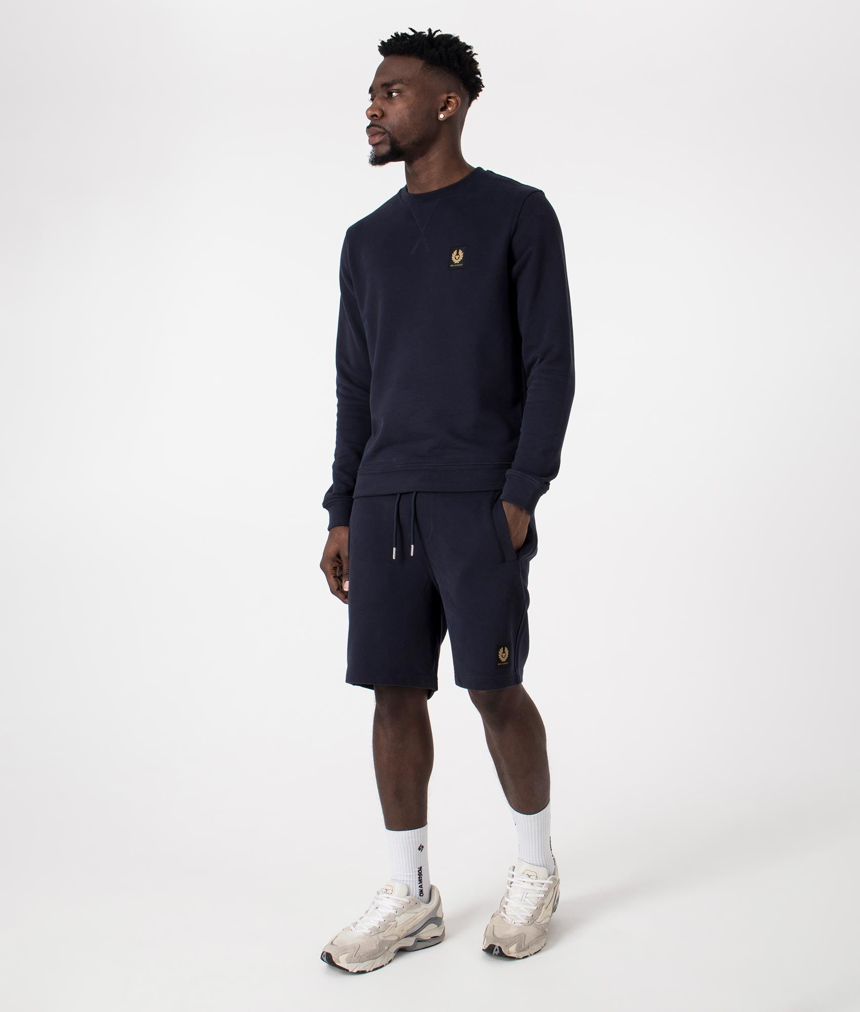 Belstaff Sweat Shorts in Dark Ink. EQVVS Full Shot.