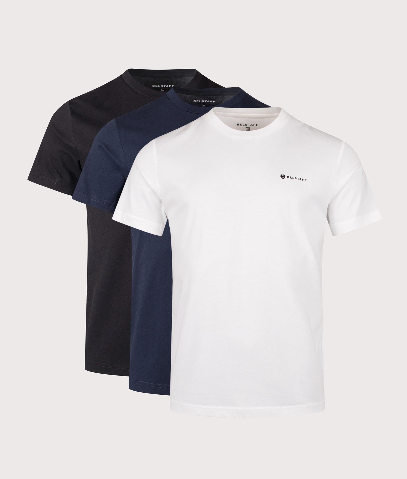 3 Pack T-Shirt in Black/Dark Ink/White | 100% Cotton | Belstaff | EQVVS | Front shot 