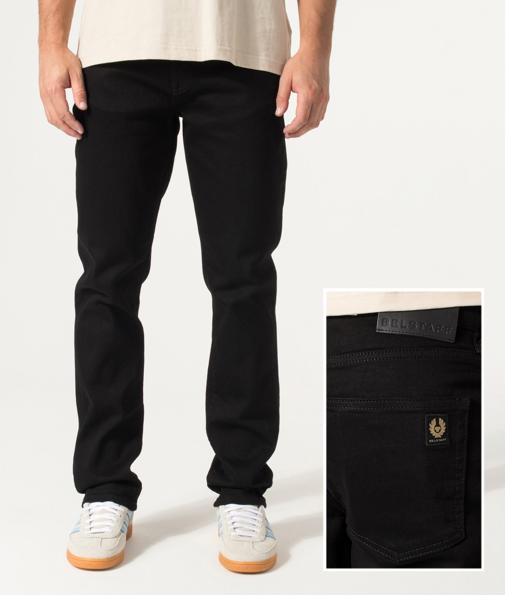 Belstaff Regular Fit B69 Jeans in Black at EQVVS Menswear. Front shot.