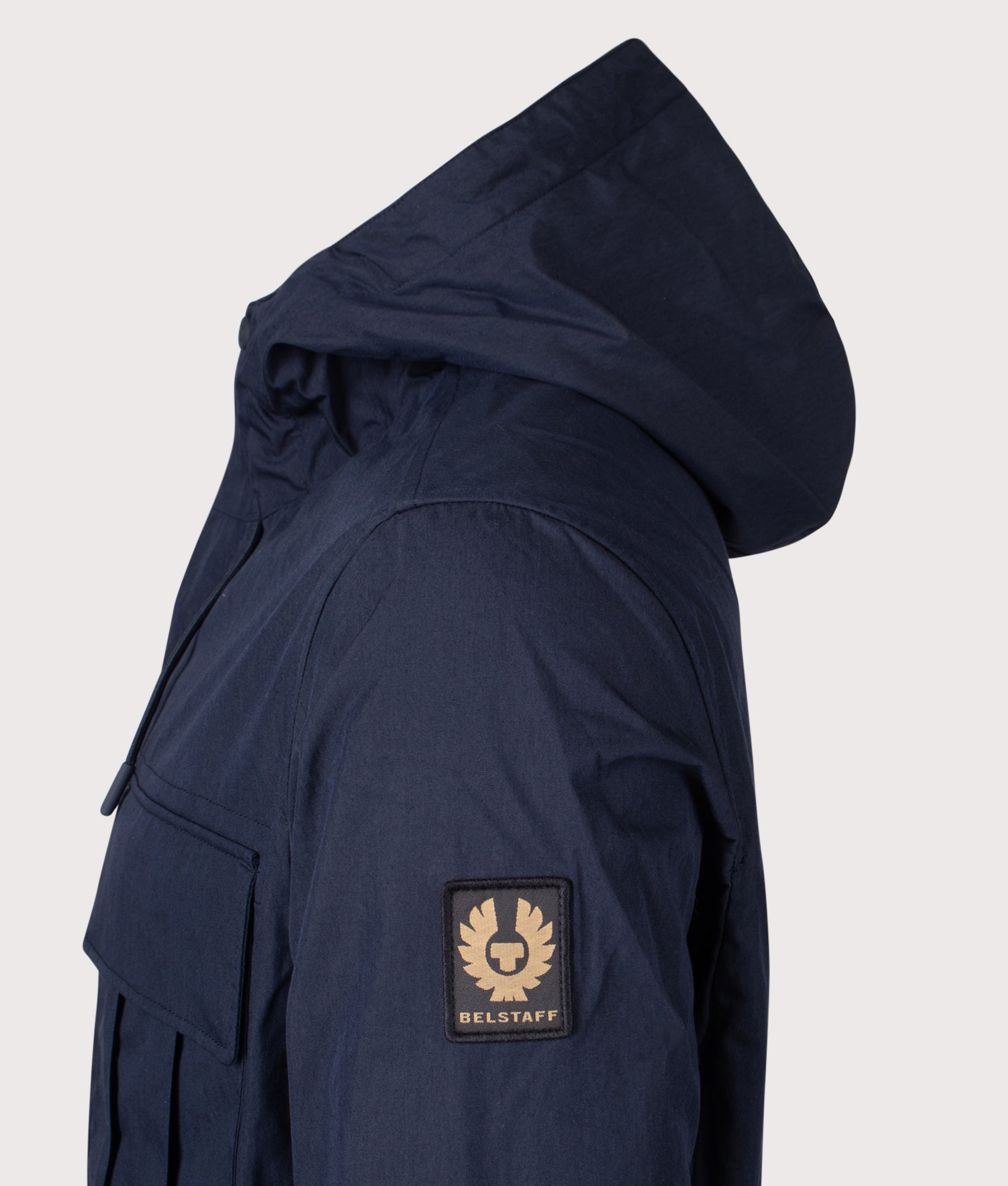 Belstaff Cargo Jacket in Dark Ink at EQVVS Menswear. Detail shot.