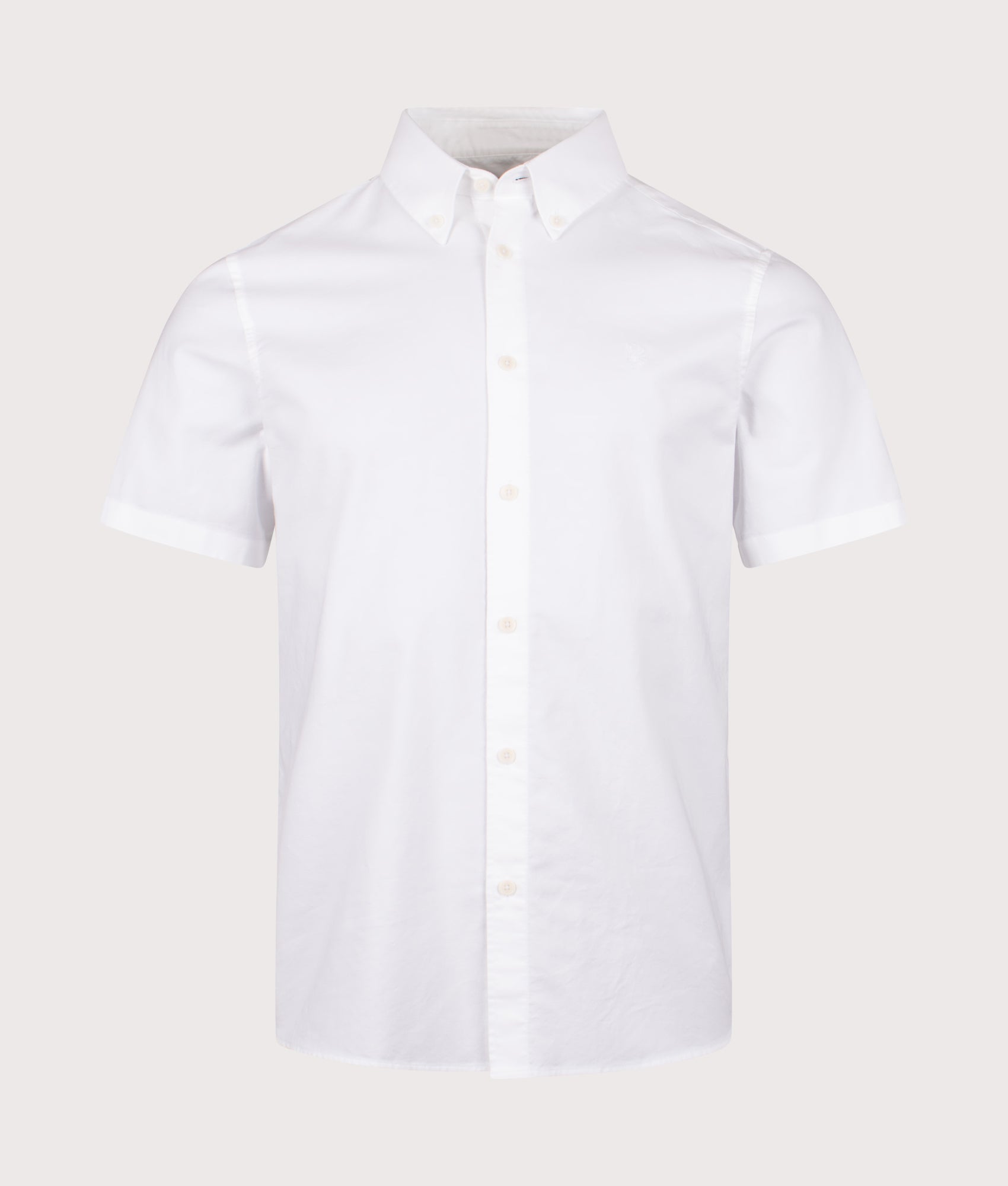 Belstaff Slim Fit Short Sleeve Street Shirt in White at EQVVS Menswear. Front shot.