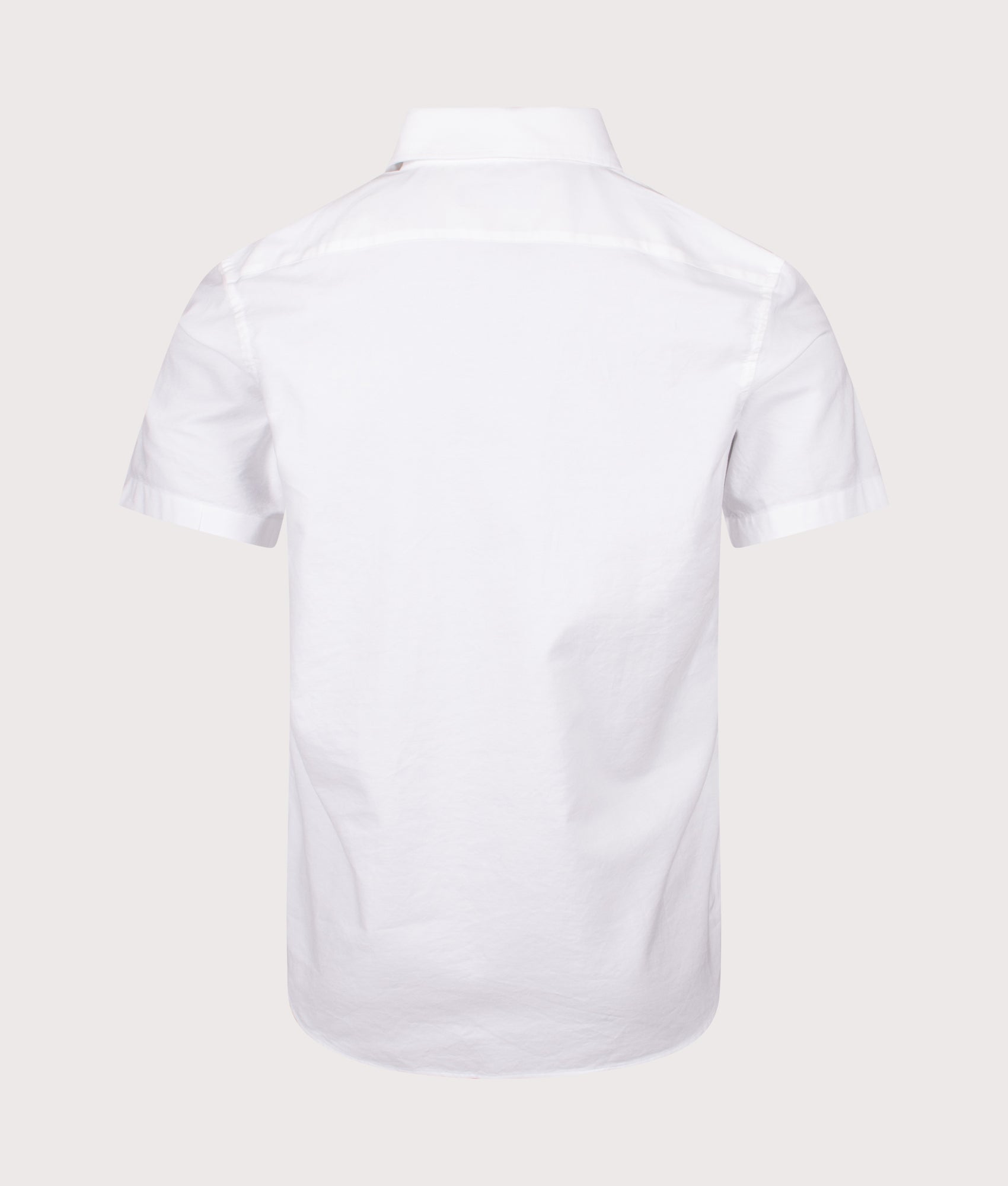 Belstaff Slim Fit Short Sleeve Street Shirt in White at EQVVS Menswear. Back shot.