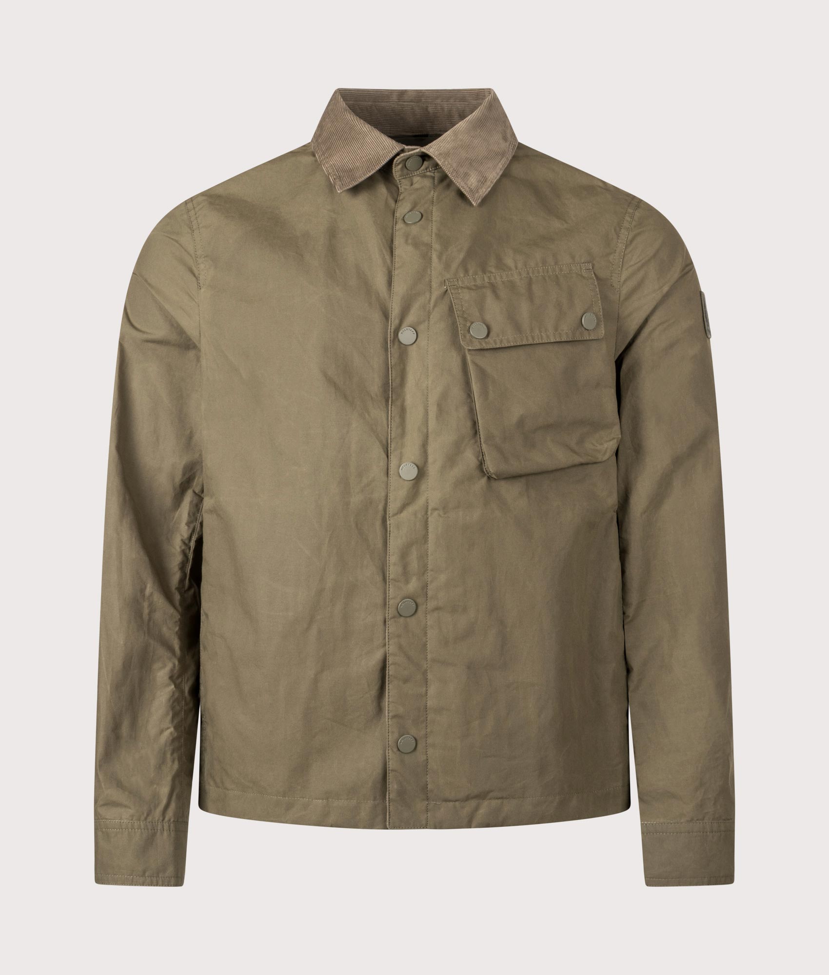 Belstaff Ground Jacket in True Olive at EQVVS Menswear. Front shot.