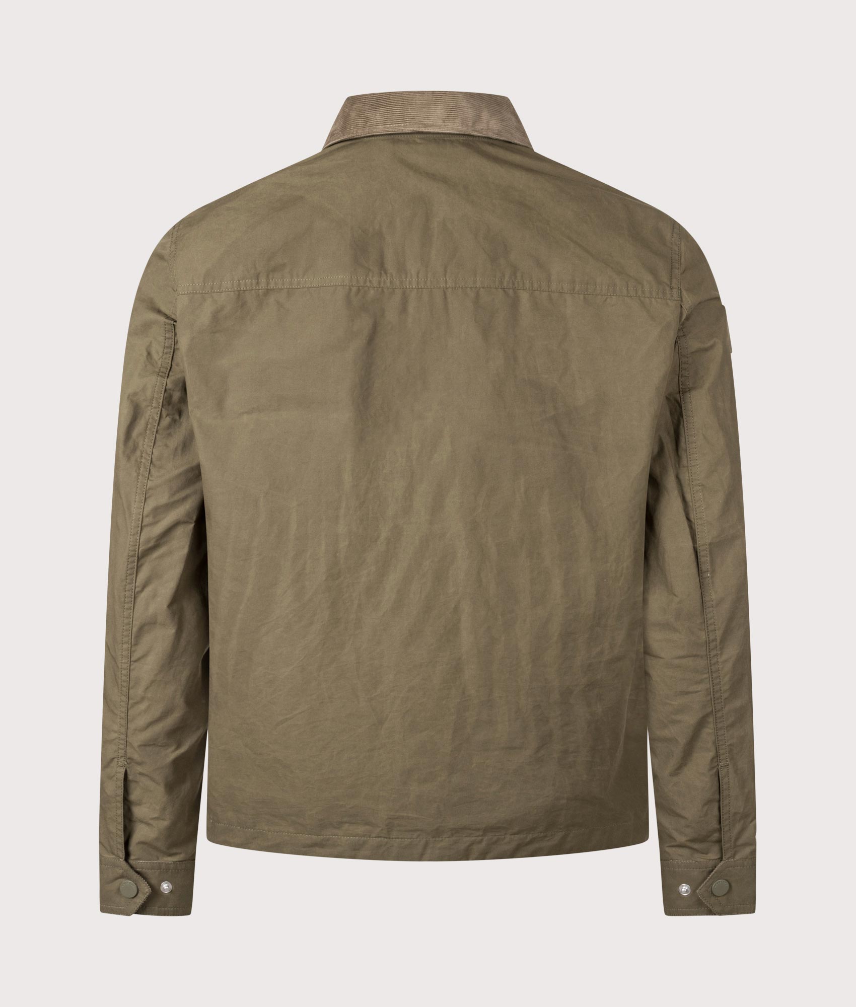 Belstaff Ground Jacket in True Olive at EQVVS Menswear. Back shot.