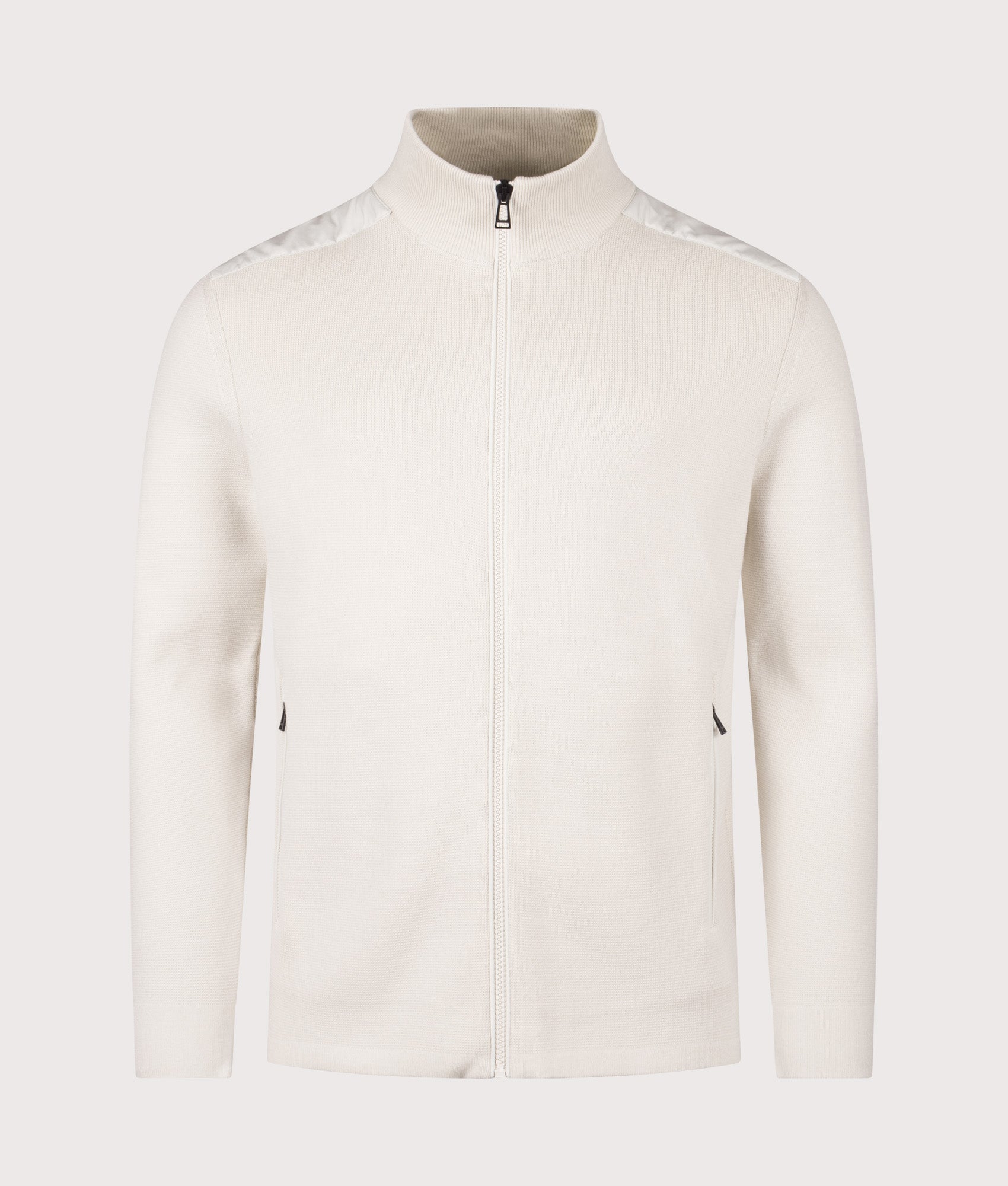 Belstaff Verge Zip Cardigan in Silver Birch at EQVVS Menswear. Front shot.
