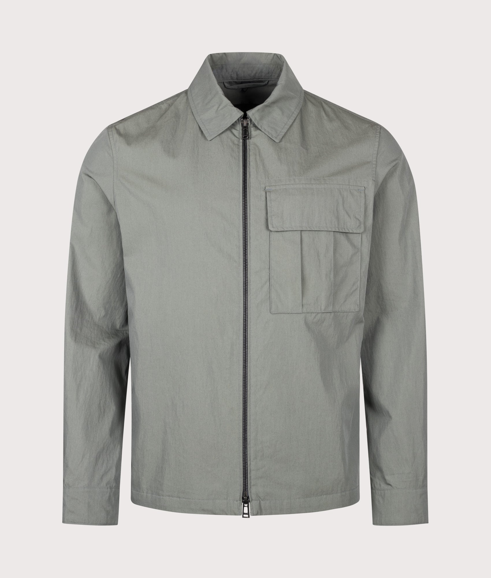 Belstaff Regular Fit Cargo Overshirt in Atlantic Grey at EQVVS Menswear. Front shot.