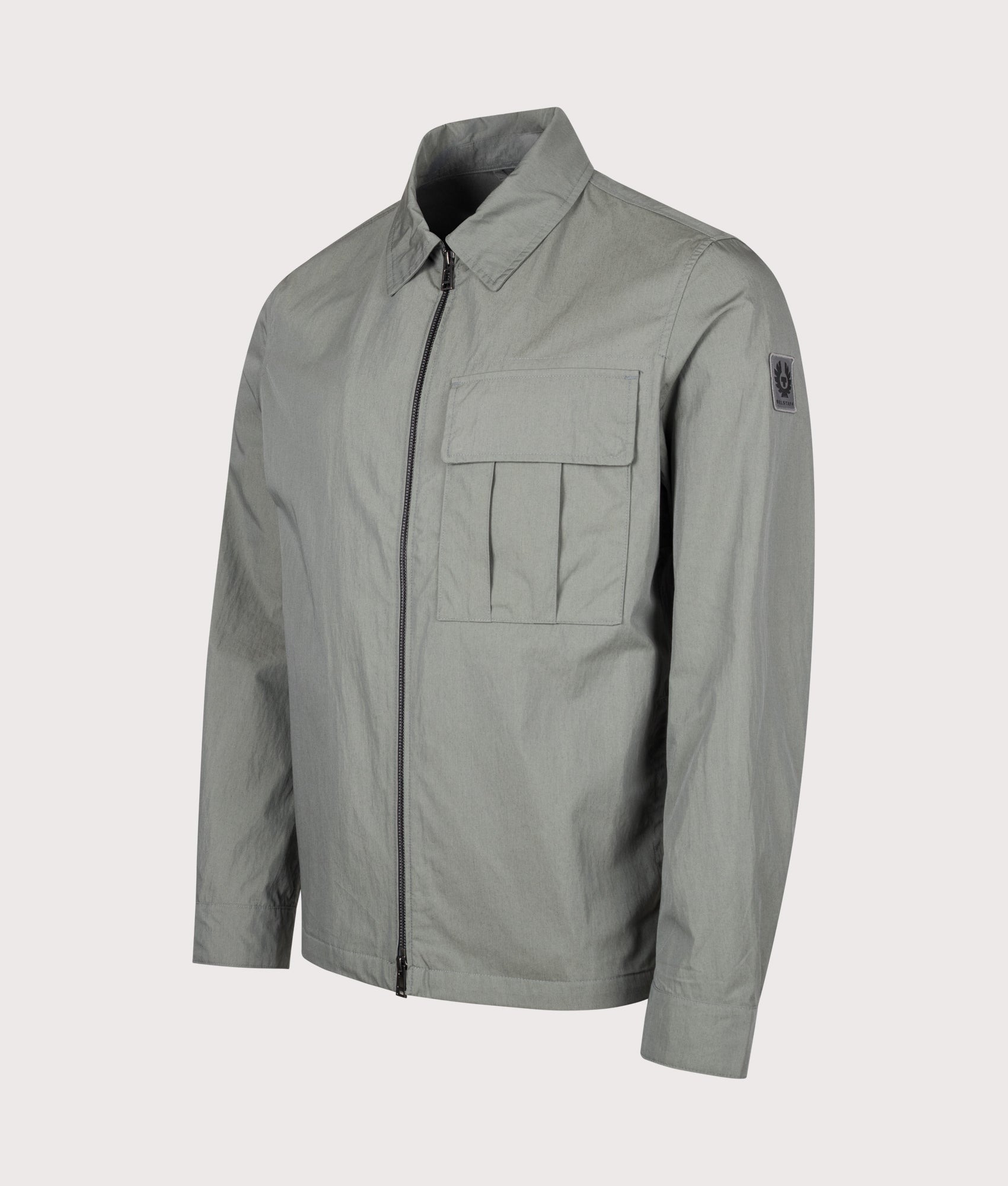 Belstaff Regular Fit Cargo Overshirt in Atlantic Grey at EQVVS Menswear. Front shot.