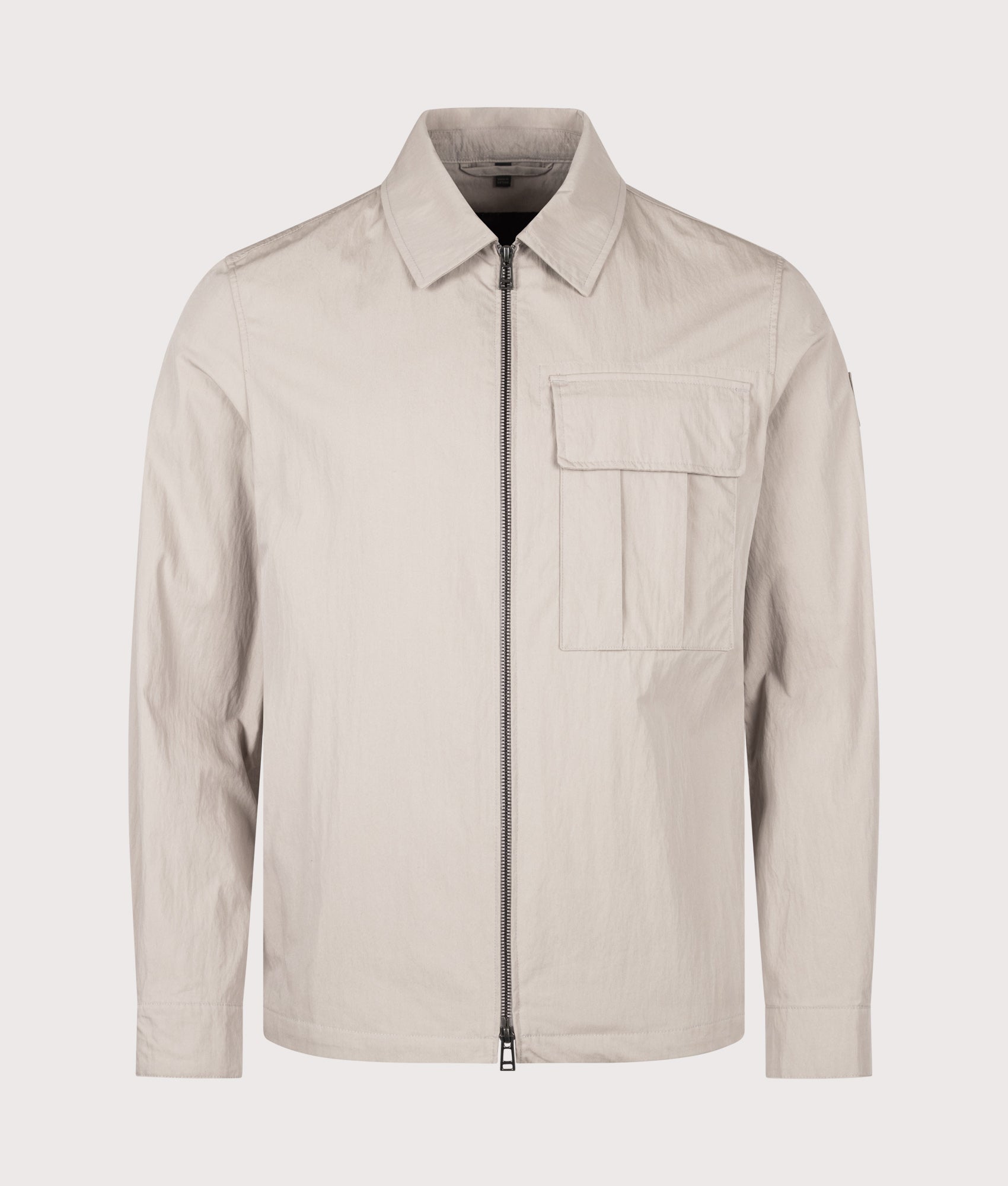 Belstaff Regular Fit Cargo Overshirt in Concrete at EQVVS Menswear. Front shot.