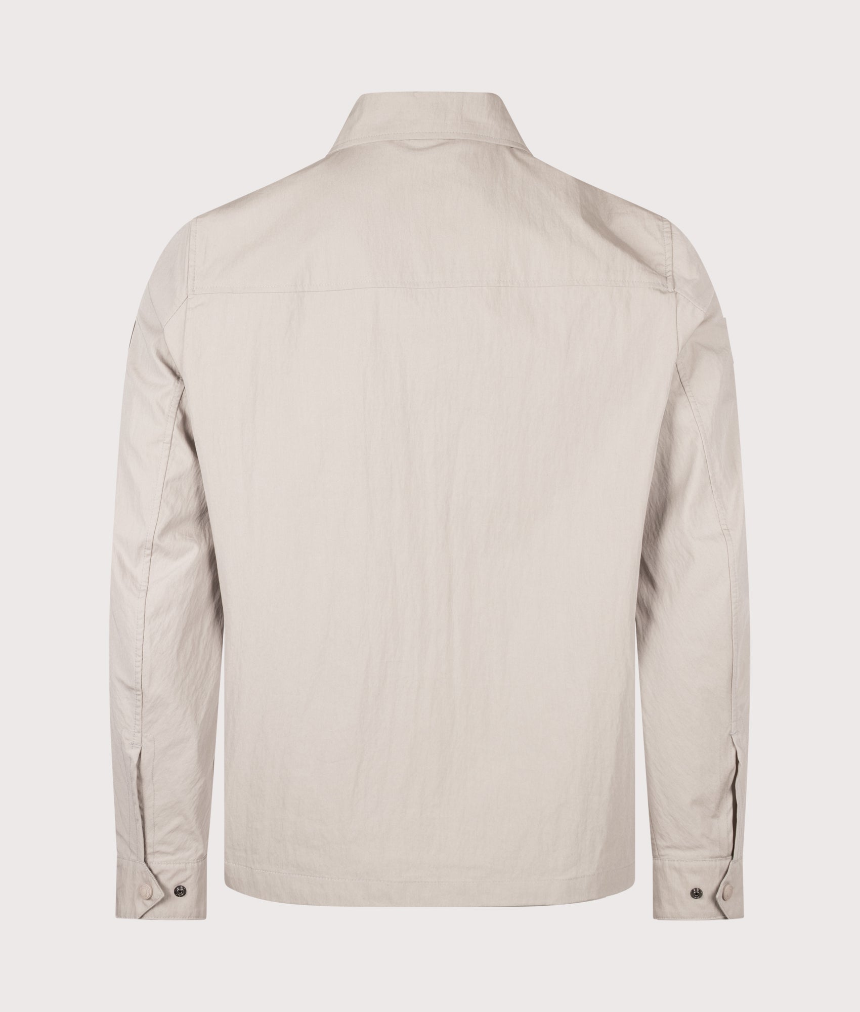 Belstaff Regular Fit Cargo Overshirt in Concrete at EQVVS Menswear. Back shot.